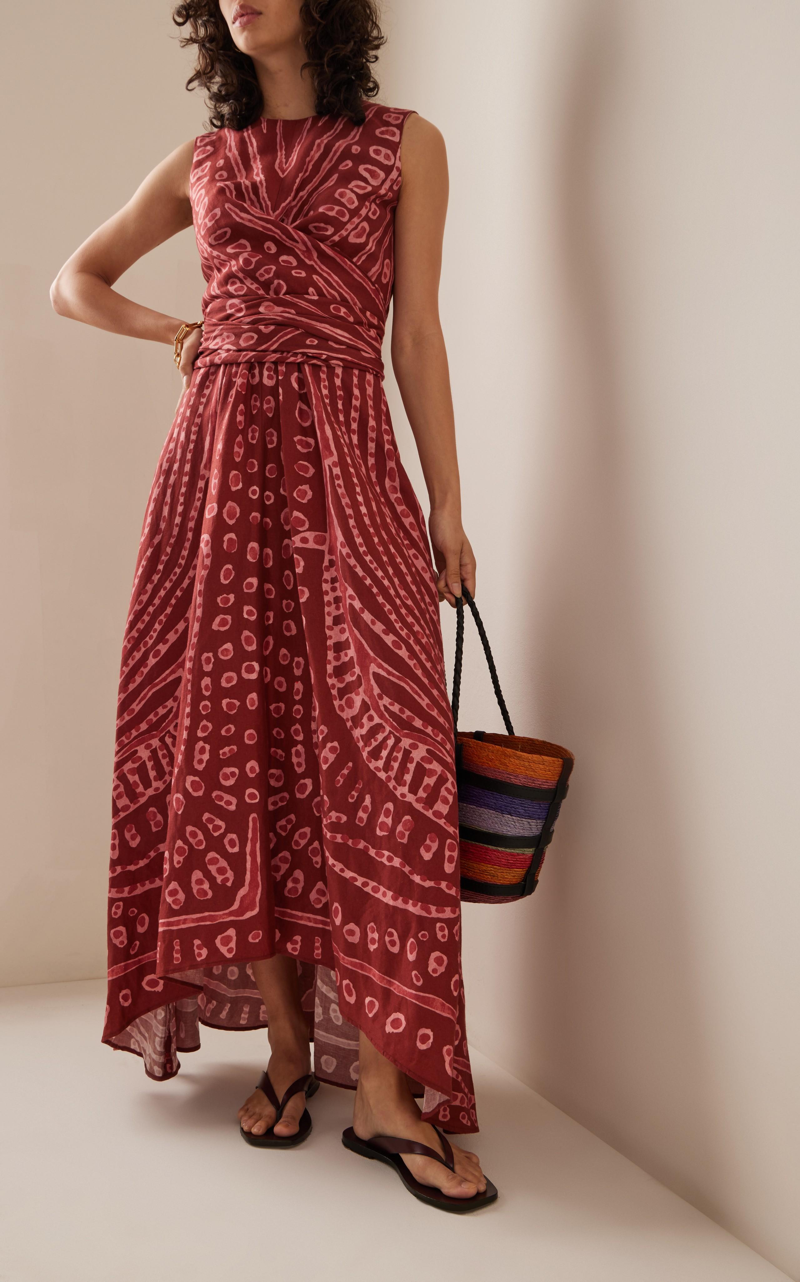 ALTUZARRA mezcla de lino rojo 2024 PEMBINA MARCAS Vestido MAXI 36 XS en venta 1