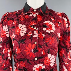 ALTUZARRA Size 0 Burgundy Black White Silk Floral Blouse