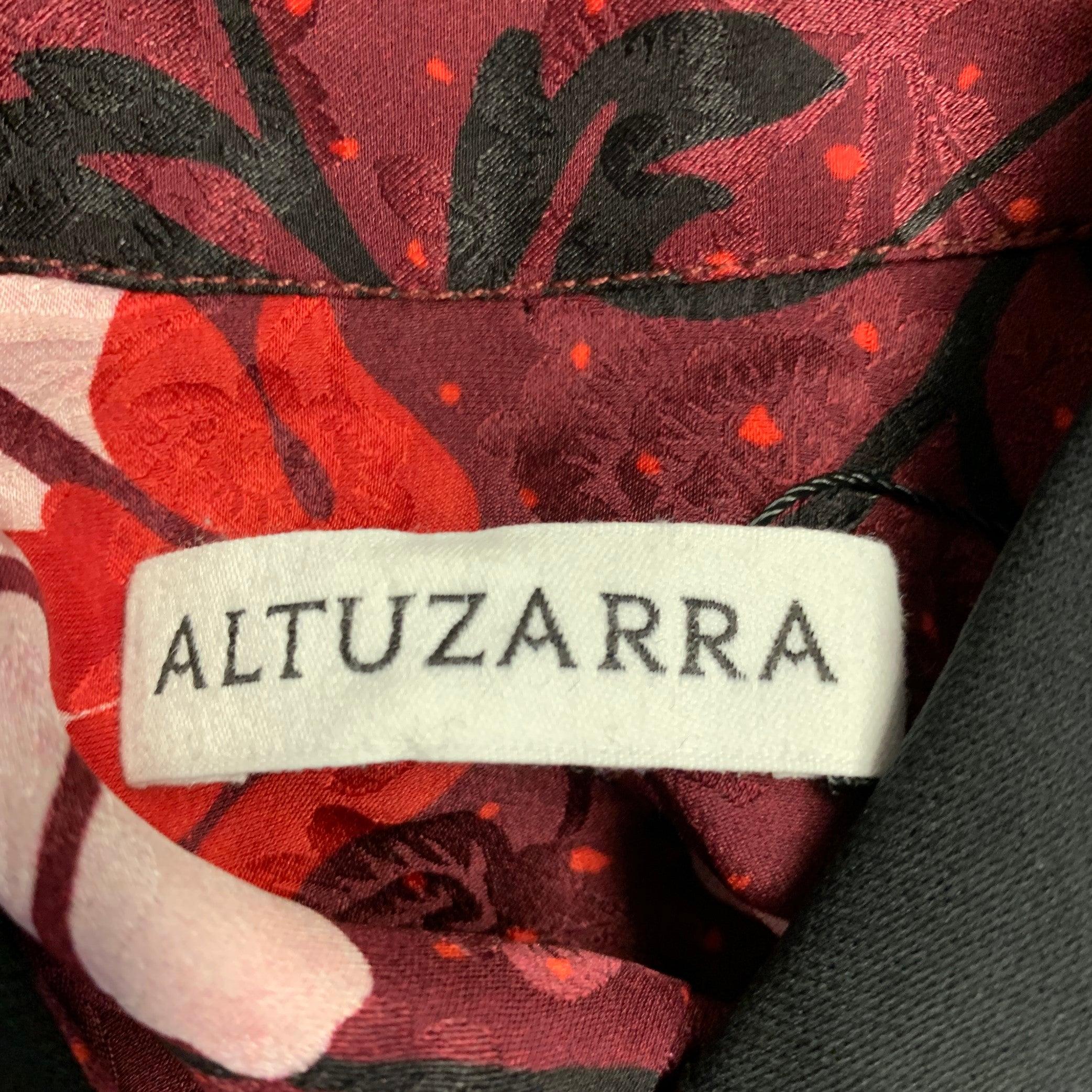 Women's ALTUZARRA Size 0 Burgundy Black White Silk Floral Blouse For Sale