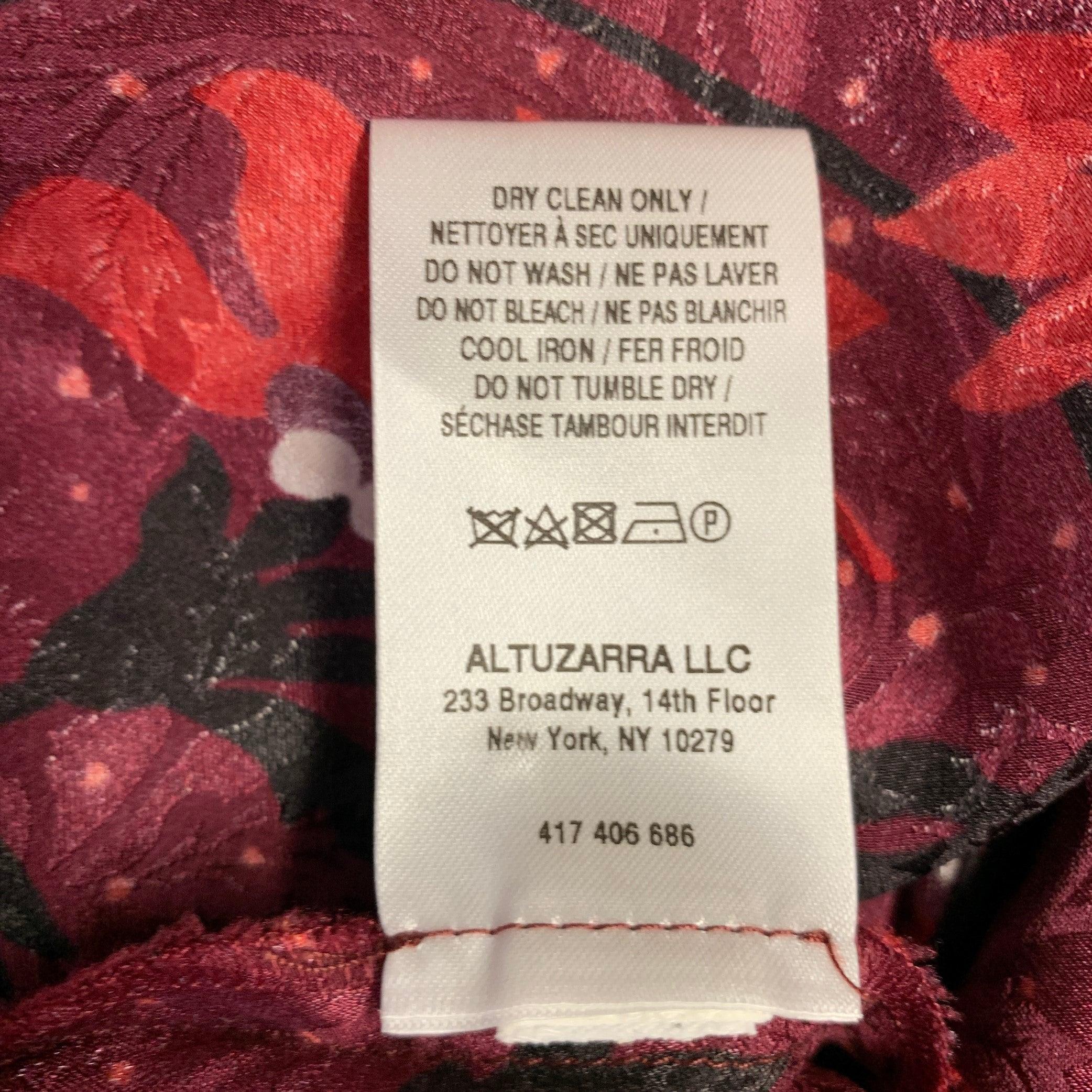 ALTUZARRA Size 0 Burgundy Black White Silk Floral Blouse For Sale 2
