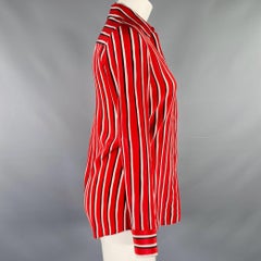 ALTUZARRA Size 0 Red Black White Silk Stripe Hidden Buttons Casual Top