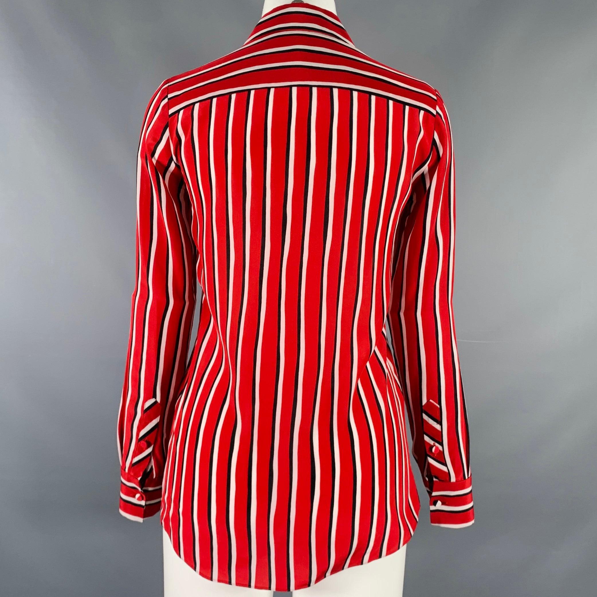 ALTUZARRA Größe 0 Rot Schwarz Weiß Seidenstreifen Hidden Buttons Casual Top im Zustand „Gut“ im Angebot in San Francisco, CA