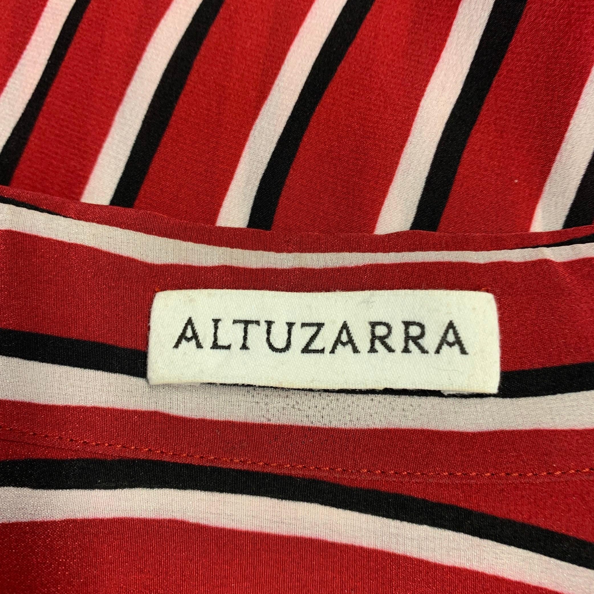 ALTUZARRA Größe 0 Rot Schwarz Weiß Seidenstreifen Hidden Buttons Casual Top Damen im Angebot