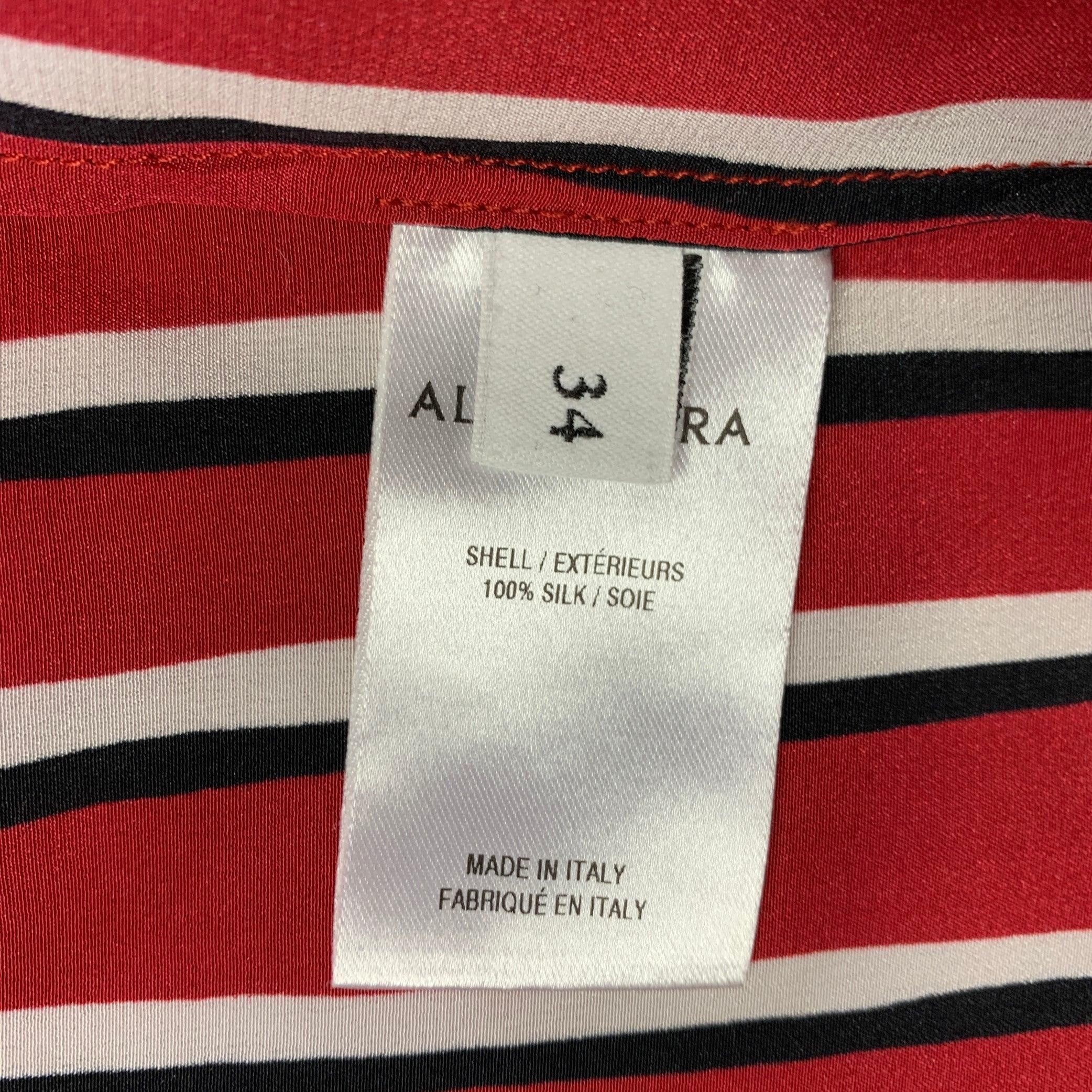 ALTUZARRA Größe 0 Rot Schwarz Weiß Seidenstreifen Hidden Buttons Casual Top im Angebot 2