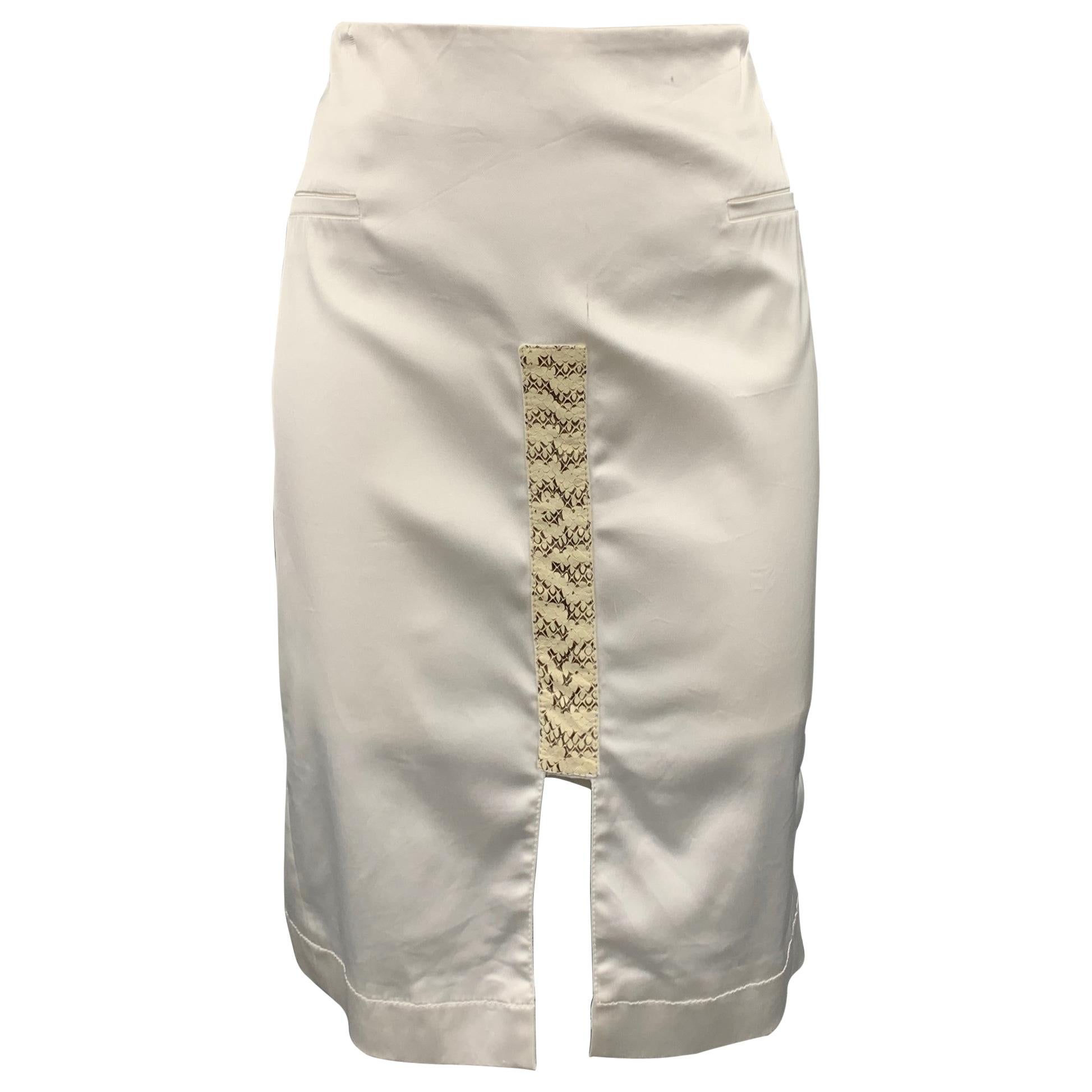 ALTUZARRA Size 10 White Satin Acetate Blend Pencil Skirt