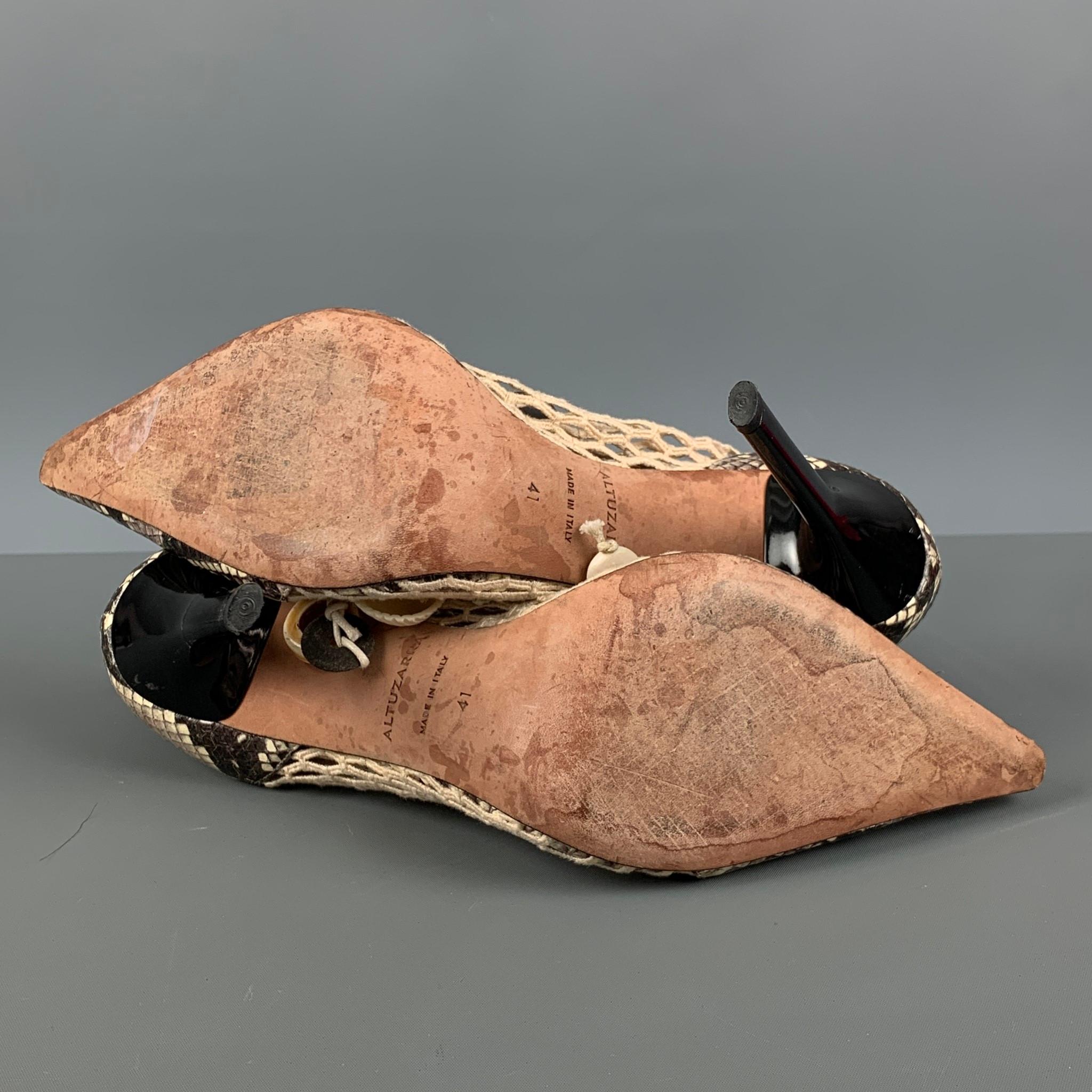 ALTUZARRA Size 11 Beige Brown Leather Embossed Snake Skin Pumps 3