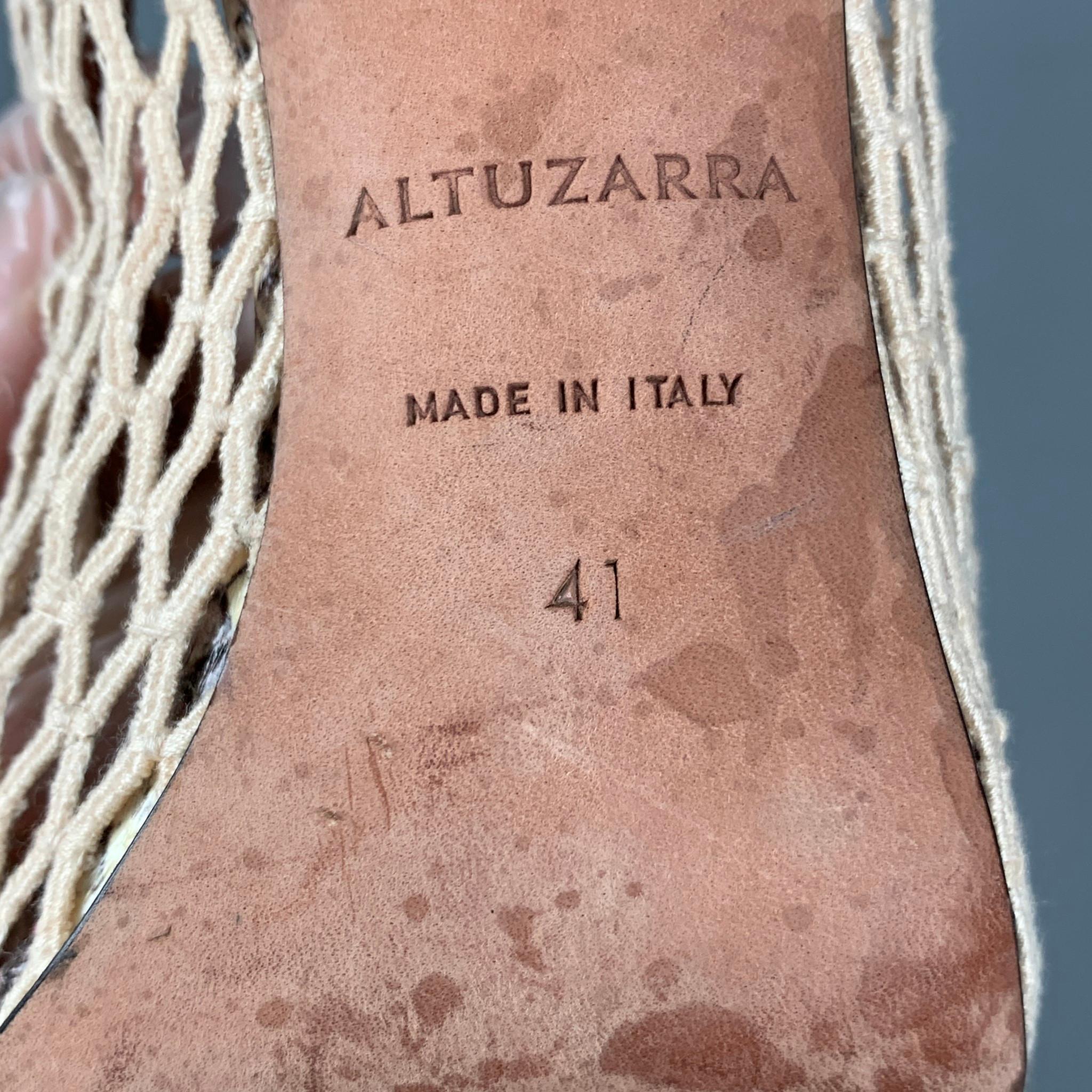 ALTUZARRA Size 11 Beige Brown Leather Embossed Snake Skin Pumps 5
