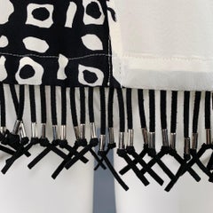ALTUZARRA Size 6 Black Cream Abstract Sleeveless Fringe Casual Top