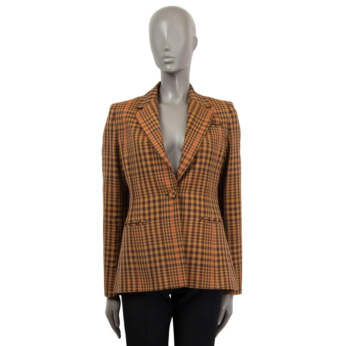 Brown ALTUZARRA tan brown orange wool CHECK Blazer Jacket 42 M For Sale