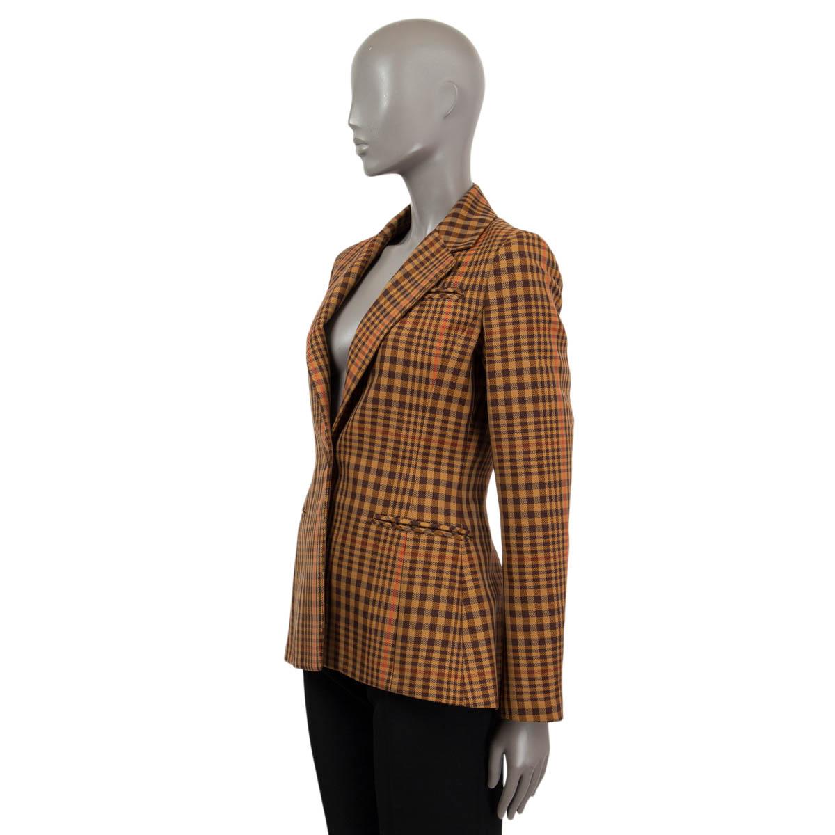 Women's ALTUZARRA tan brown orange wool CHECK Blazer Jacket 42 M For Sale