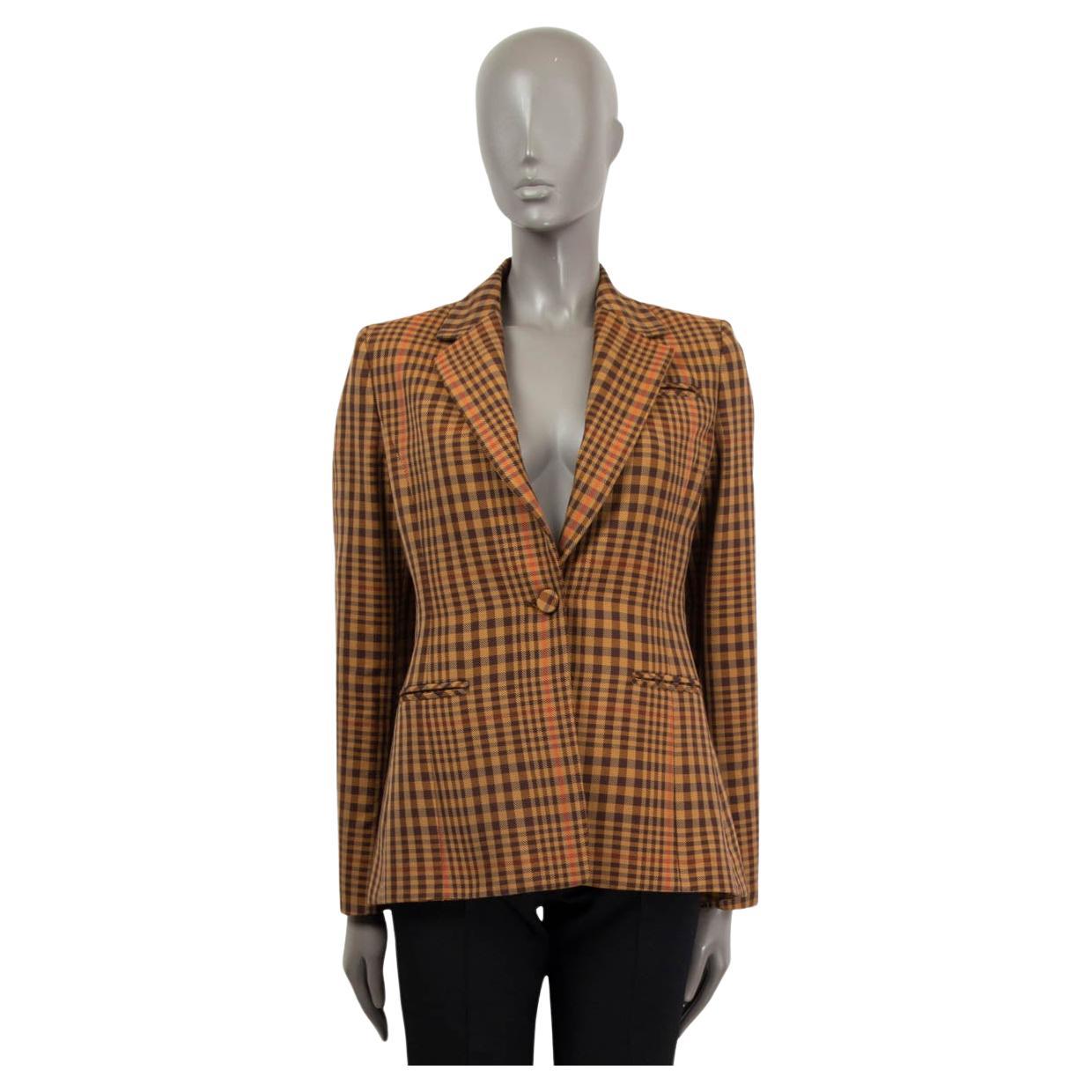 ALTUZARRA tan brown orange wool CHECK Blazer Jacket 42 M