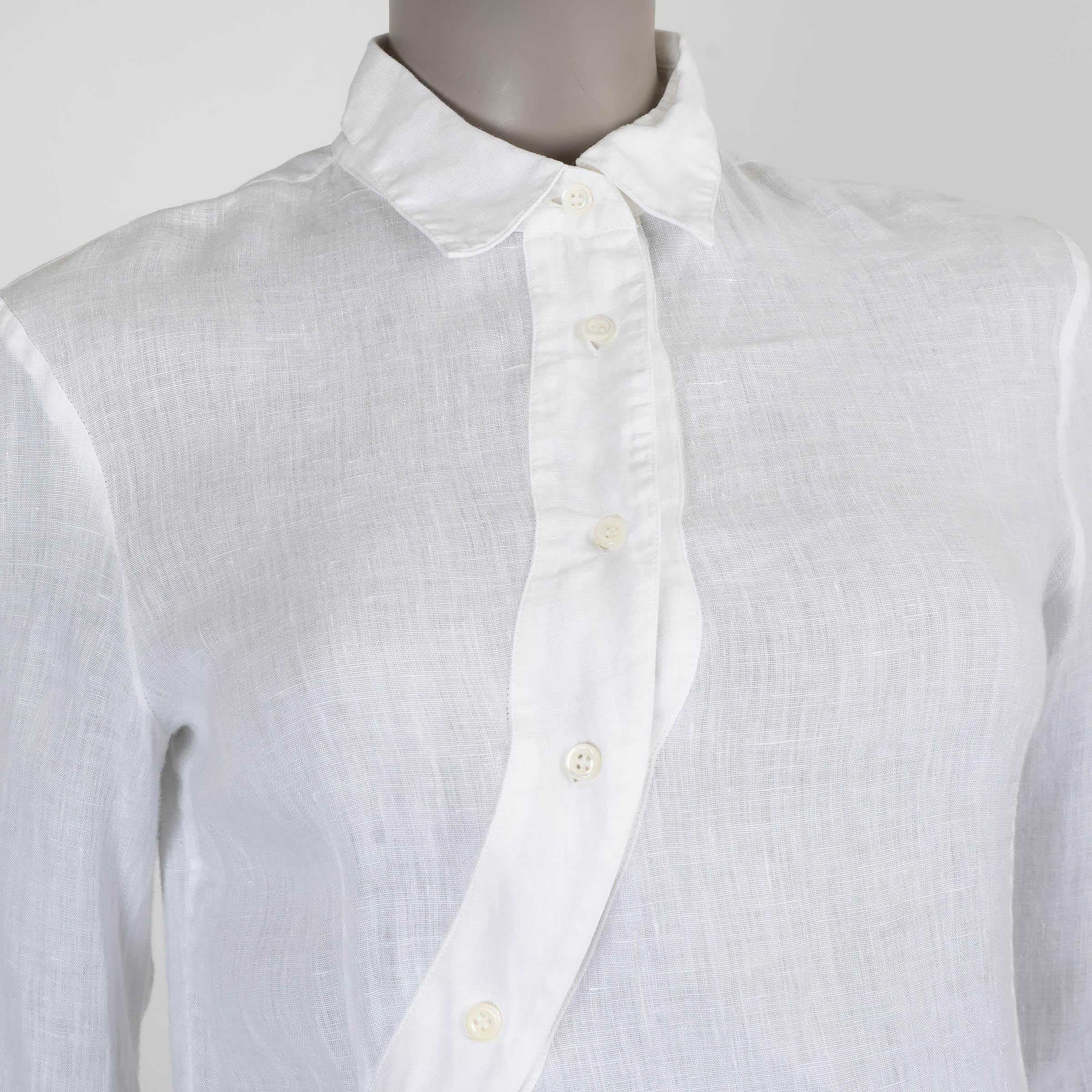 Donna S.S. White in lino ASIMMETRICO Camicia BUTTON-UP 40 S in vendita