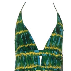 Abito lungo plissettato con doppia cintura e effetto tie-dye di Altuzarra, modello Winda, in poliestere blu-verde caramellato