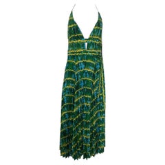 Abito lungo plissettato con doppia cintura e effetto tie-dye di Altuzarra, modello Winda, in poliestere blu-verde caramellato