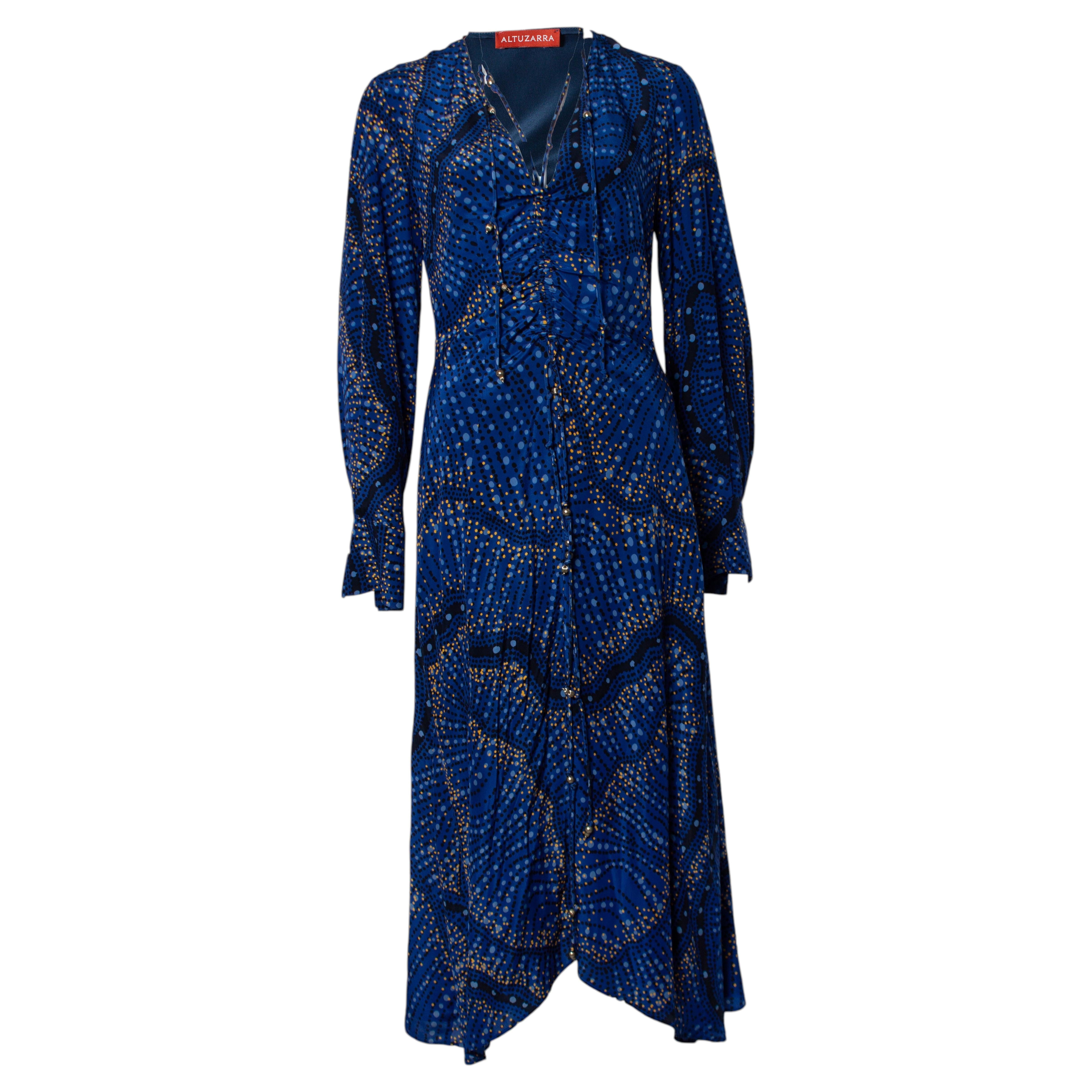 Altuzzara, maxi blue dress with dotted print