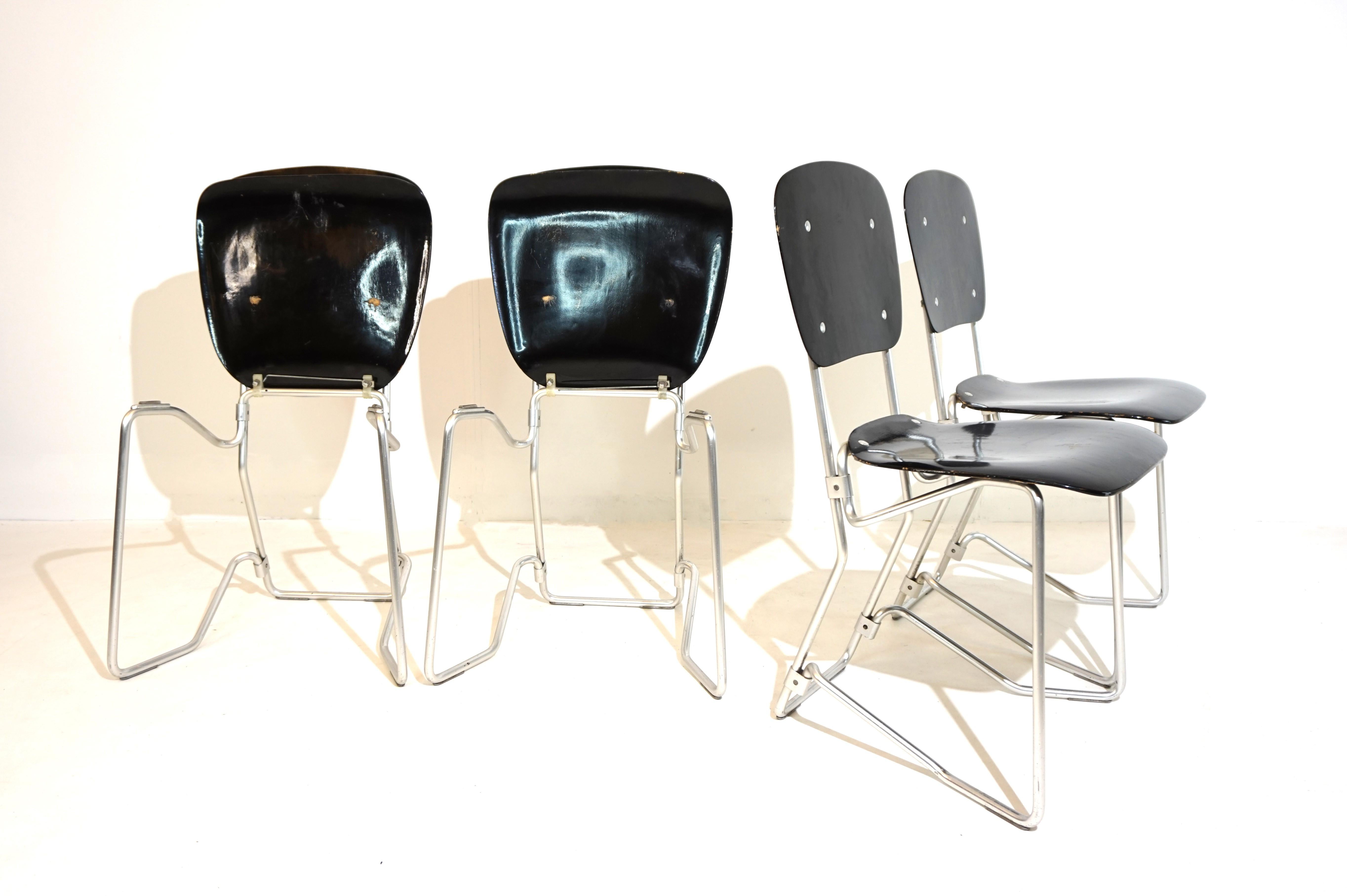 Aluflex set of 4 stacking chairs by Armin Wirth for Ph. Zieringer For Sale 3
