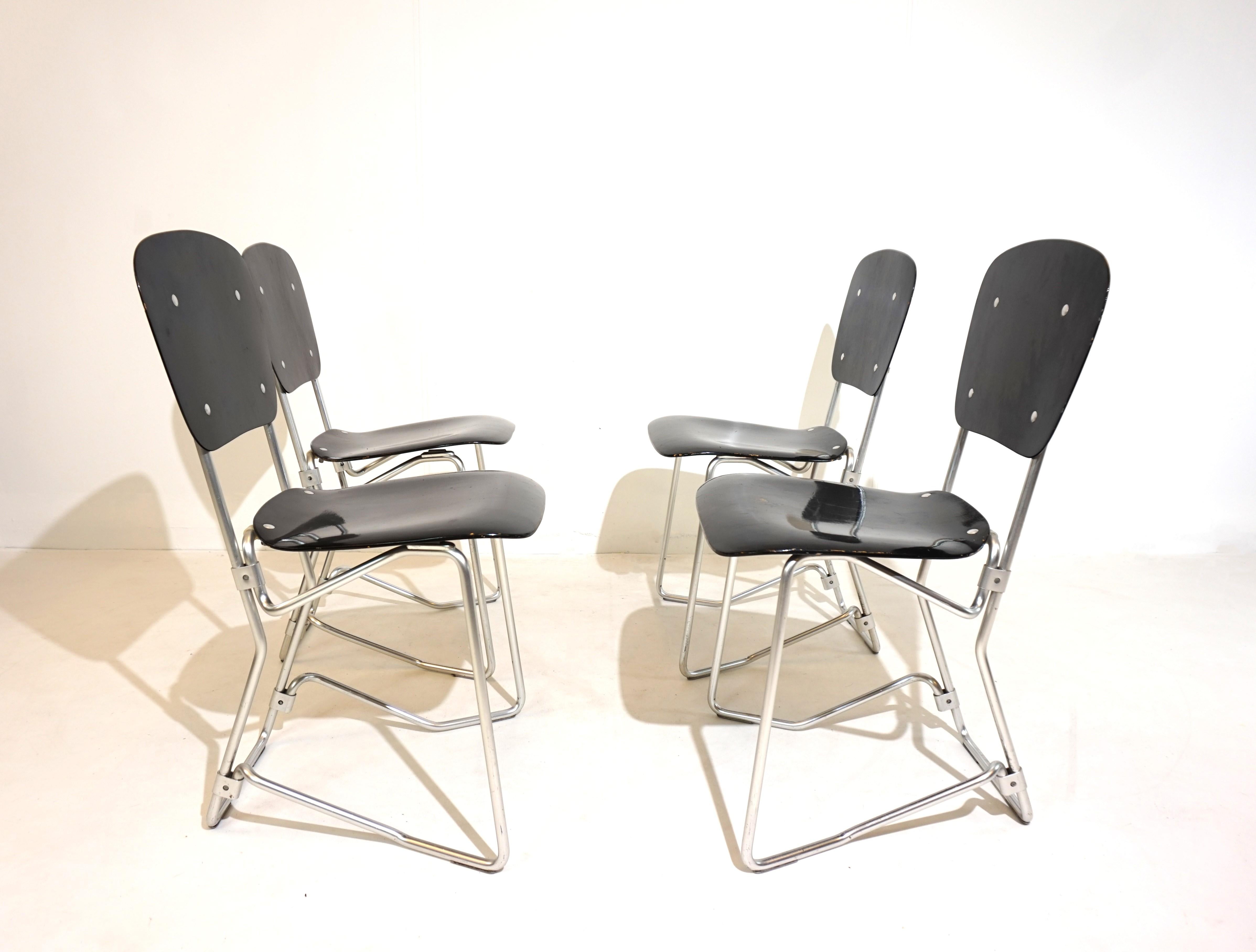 Aluflex set of 4 stacking chairs by Armin Wirth for Ph. Zieringer For Sale 4