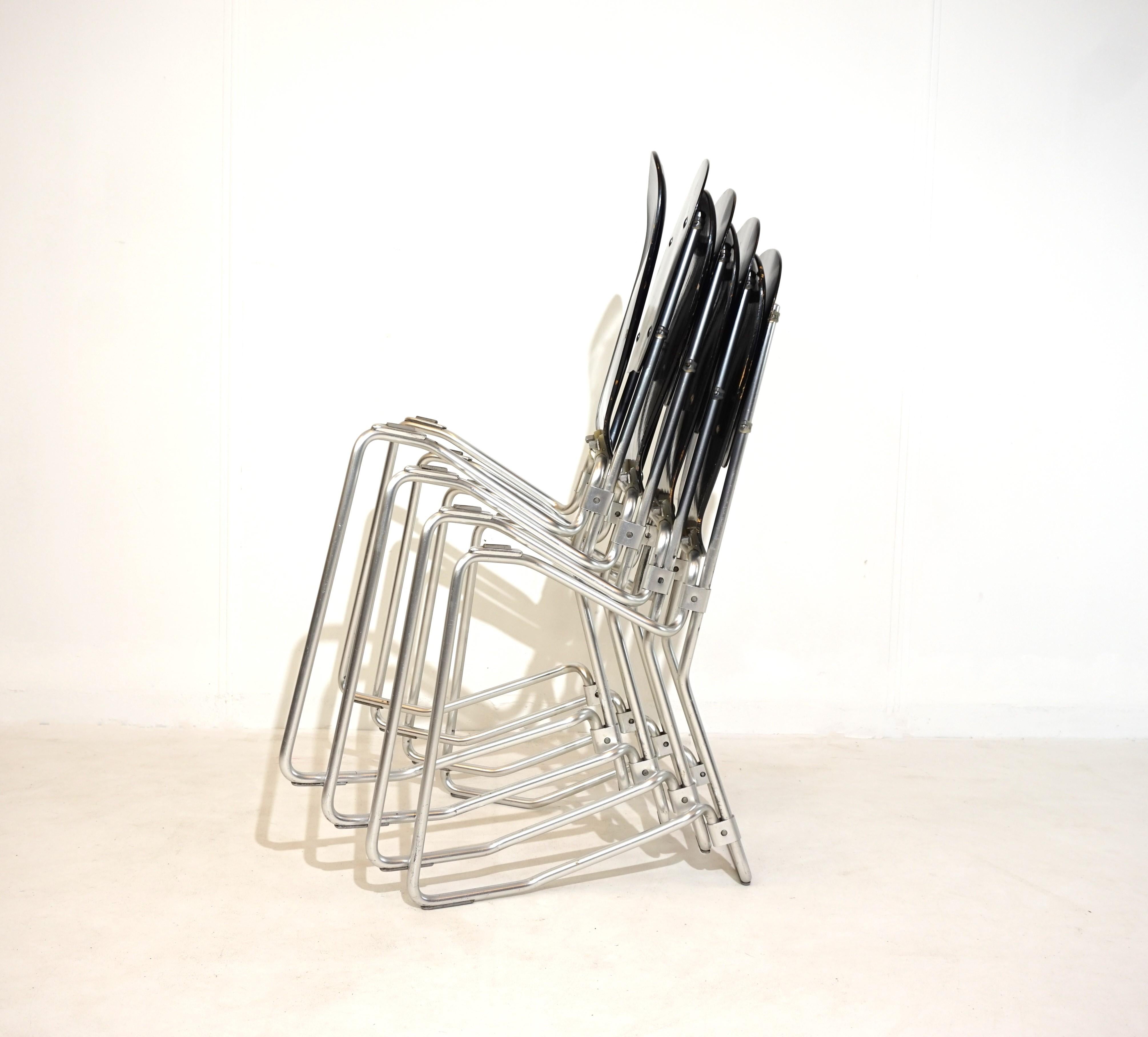 Aluflex set of 4 stacking chairs by Armin Wirth for Ph. Zieringer For Sale 6