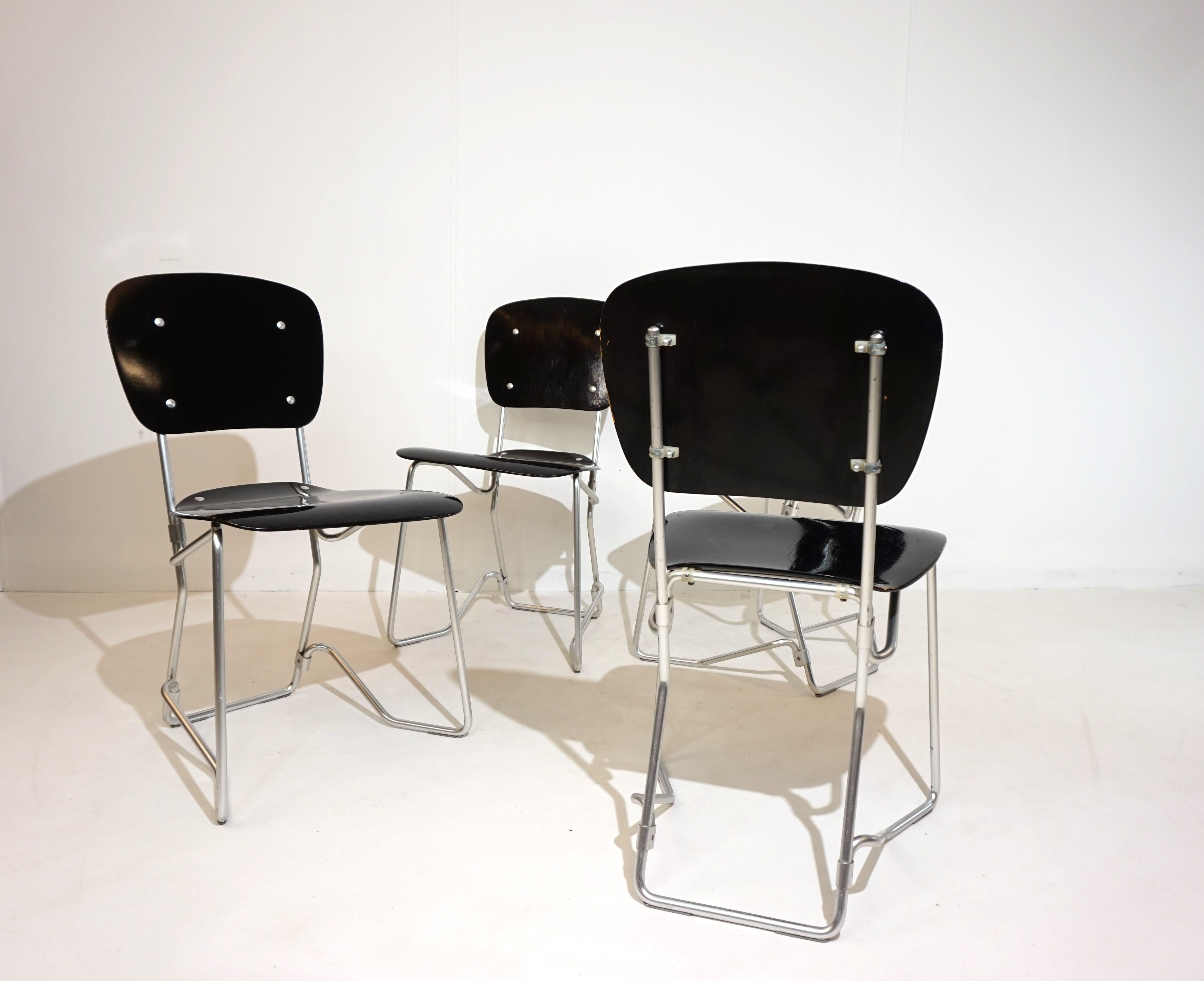 Aluflex set of 4 stacking chairs by Armin Wirth for Ph. Zieringer For Sale 8