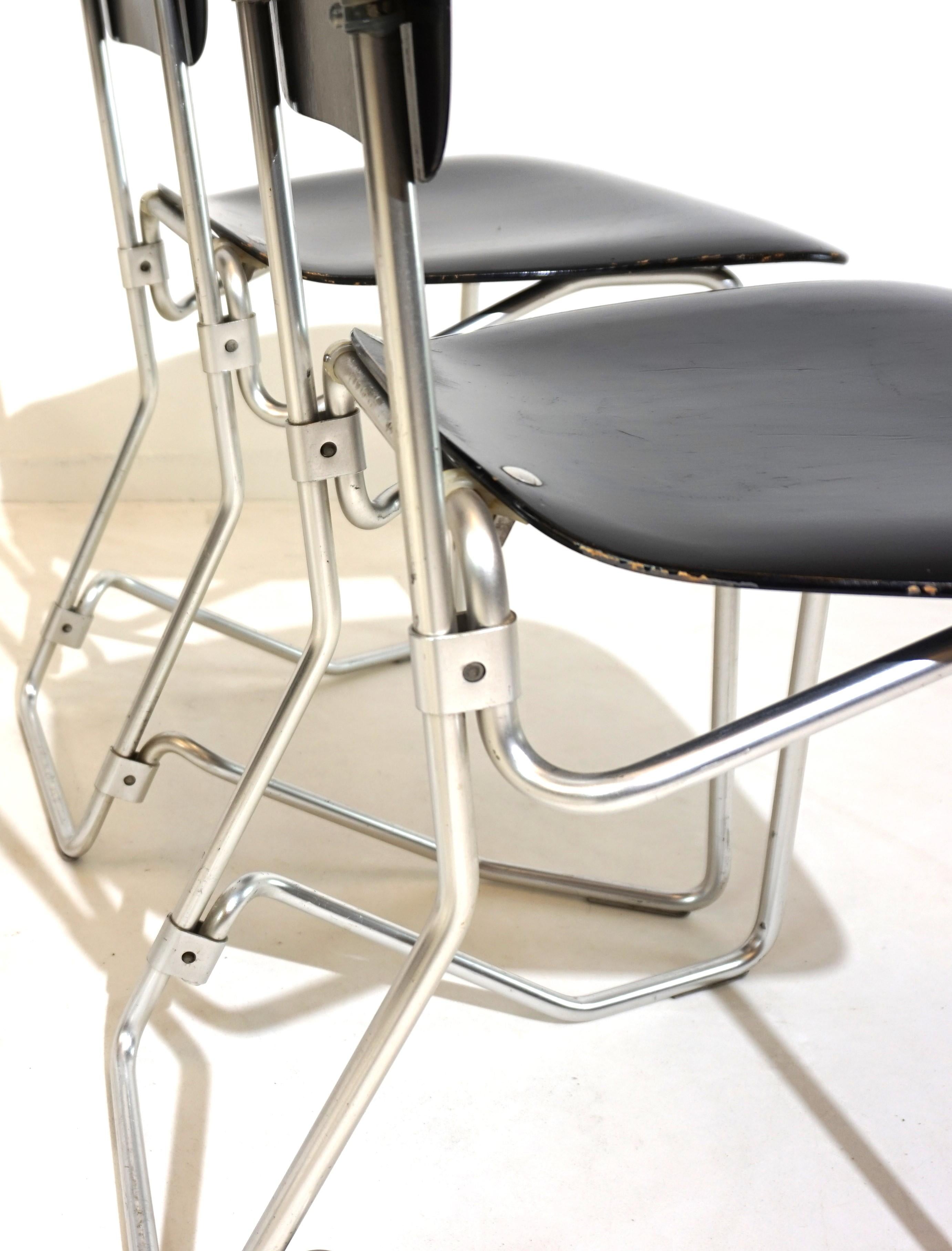 Mid-Century Modern Aluflex set of 4 stacking chairs by Armin Wirth for Ph. Zieringer For Sale
