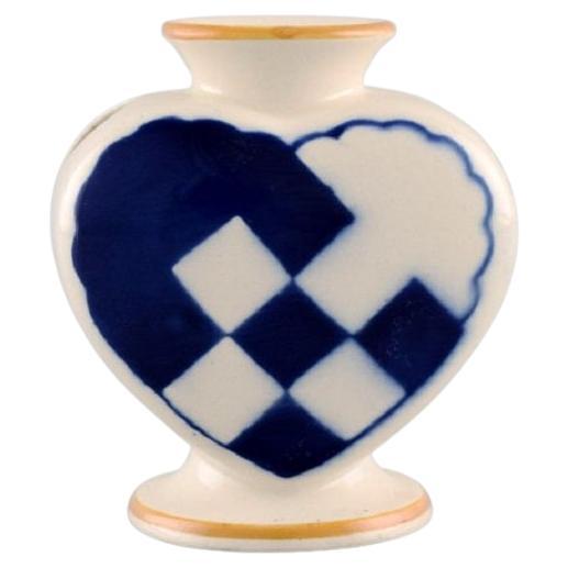 Aluminia Christmas Heart Vase / Candle Holder in Blue Faience For Sale