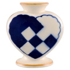 Aluminia Christmas Heart Vase / Candle Holder in Blue Faience