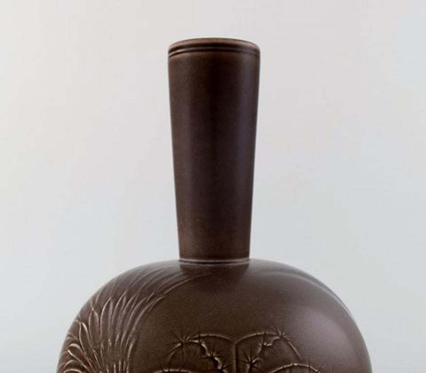 Scandinavian Modern Aluminia, Copenhagen, Faience Vase, Brown Glaze, circa 1940s For Sale