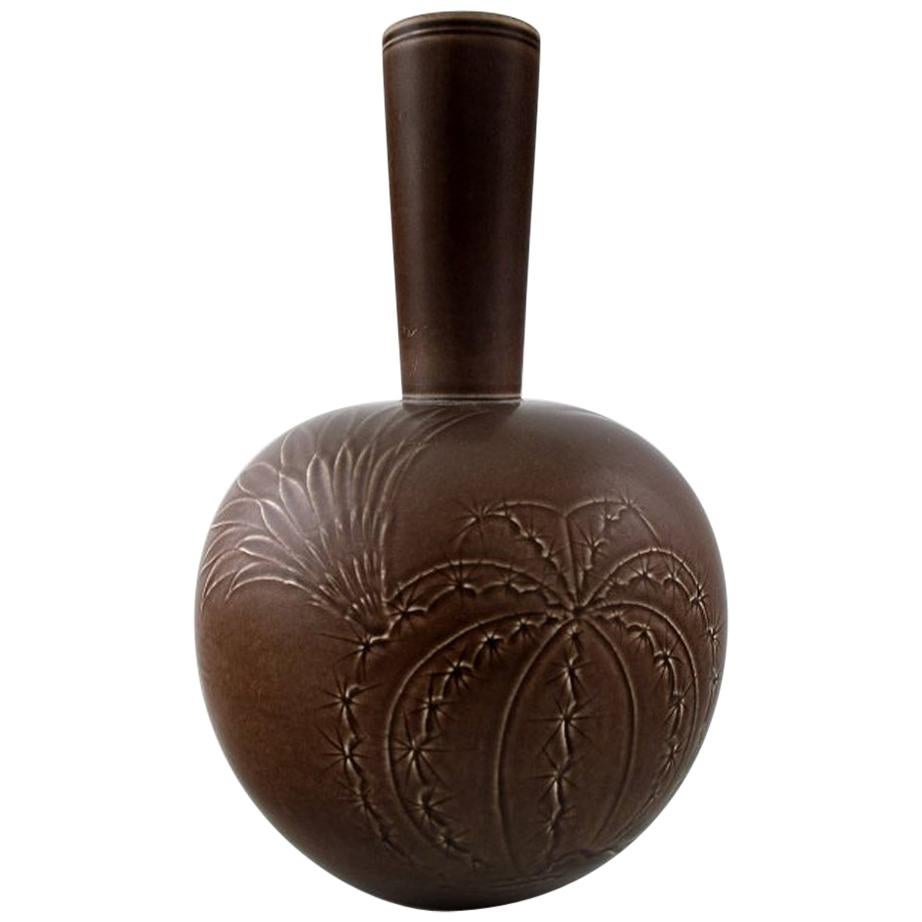 Aluminia, Copenhagen, Faience Vase, Brown Glaze, circa 1940s For Sale