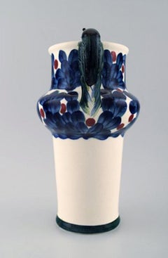 Aluminia, Copenhagen, Rare Snail Vase, Hand-Painted with Snails and Floral Motif