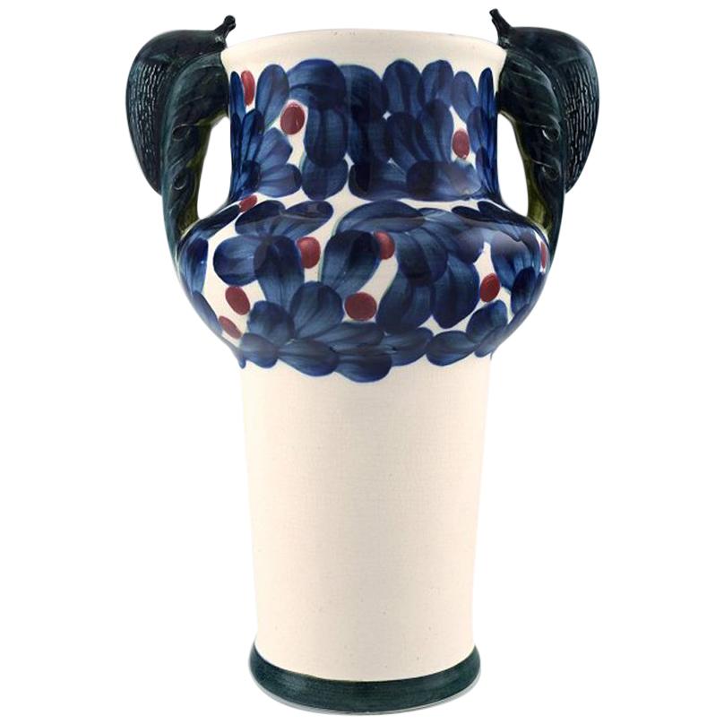 Aluminia, Copenhagen, Rare Snail Vase, Hand-Painted with Snails and Floral Motif For Sale