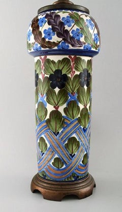 Aluminia Faience Table Lamp, Hand-Painted with Floral Motifs