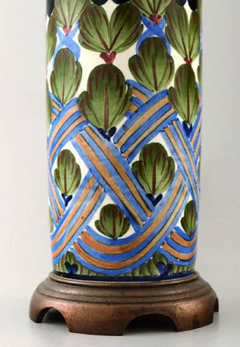 Danish Aluminia Faience Table Lamp, Hand-Painted with Floral Motifs For Sale