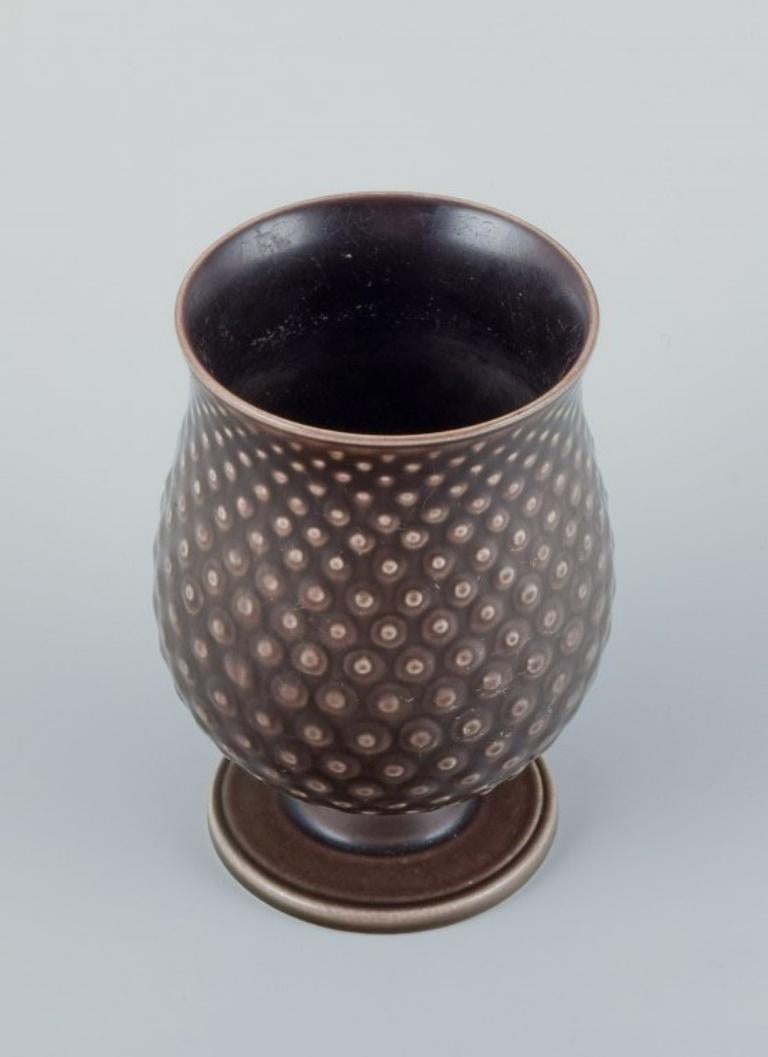 Scandinavian Modern Aluminia faience vase. Modernist design. Glaze in shades of brown.  For Sale