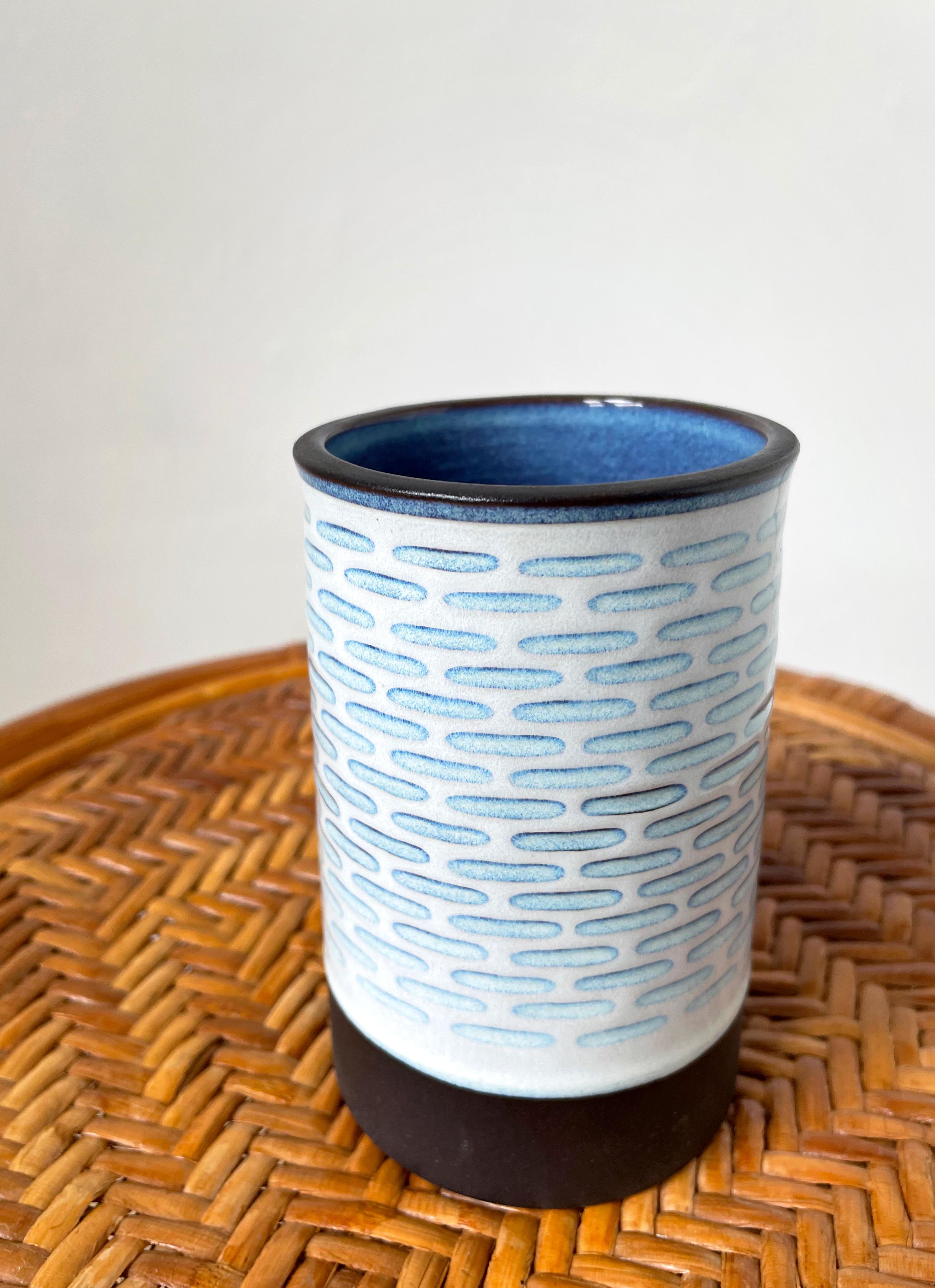 Scandinavian Modern Scandinavian Aluminia Light Blue, White, Brown Porcelain Vase, 1950s For Sale