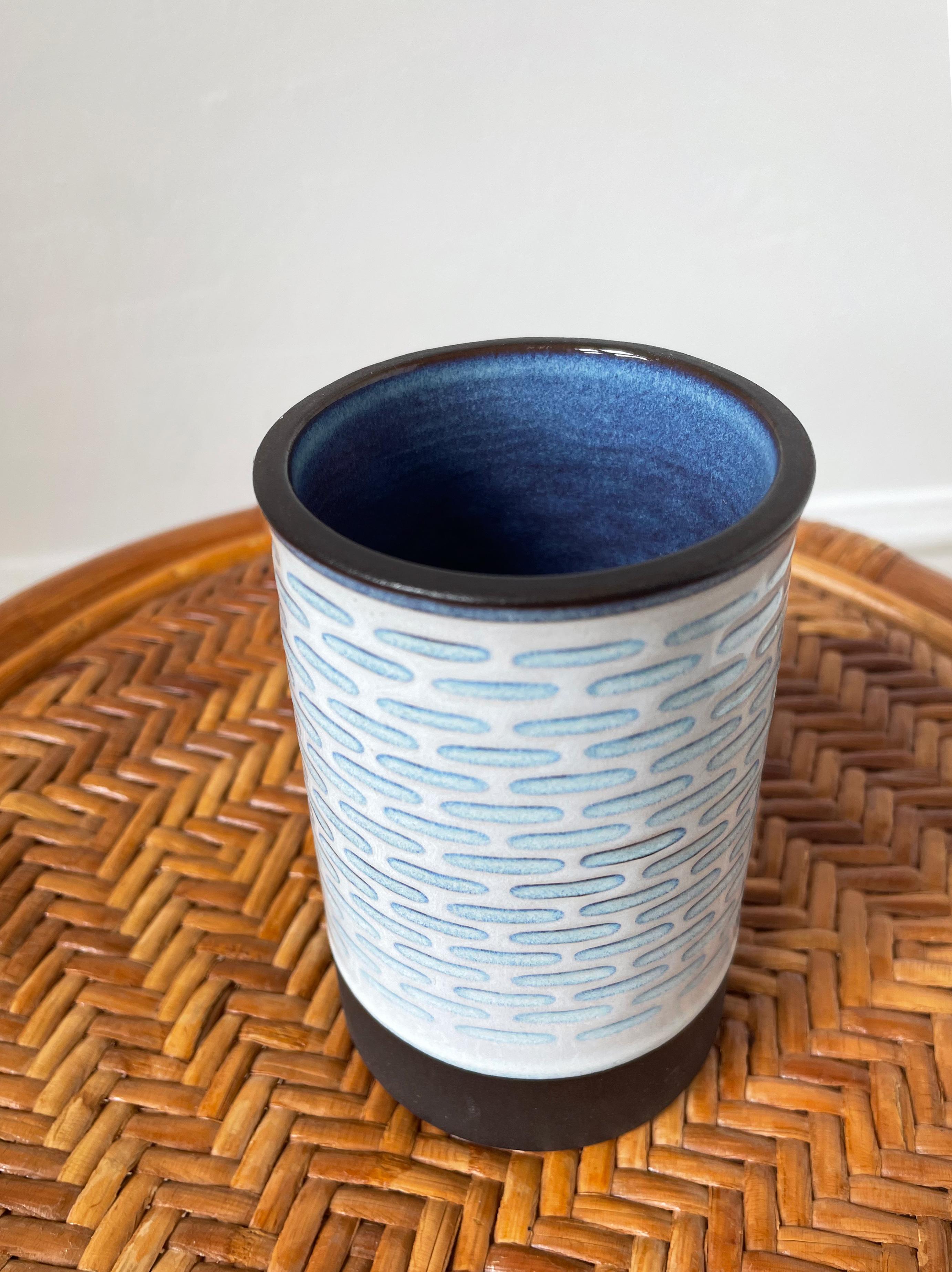 Danish Scandinavian Aluminia Light Blue, White, Brown Porcelain Vase, 1950s For Sale