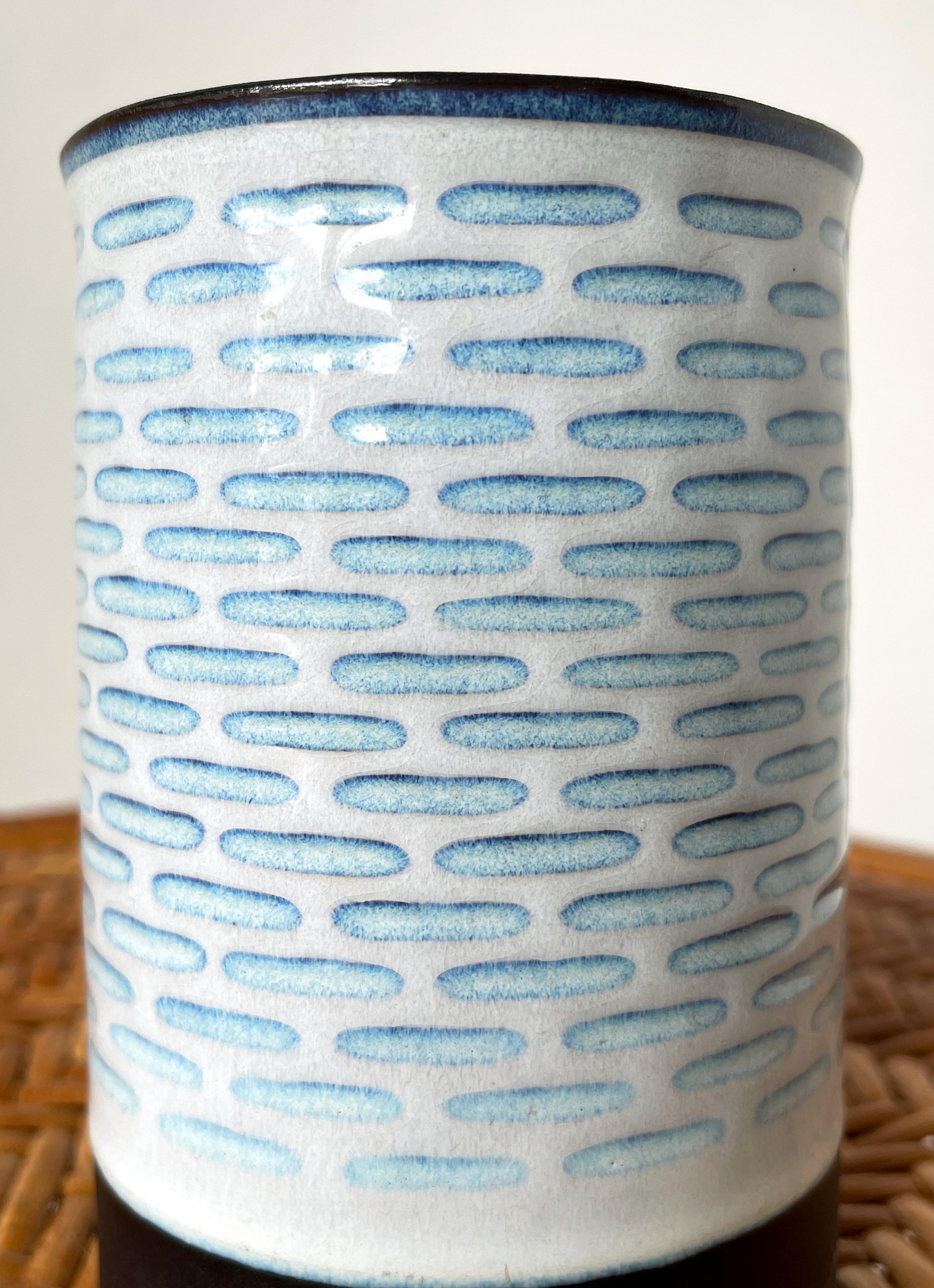 20th Century Scandinavian Aluminia Light Blue, White, Brown Porcelain Vase, 1950s For Sale