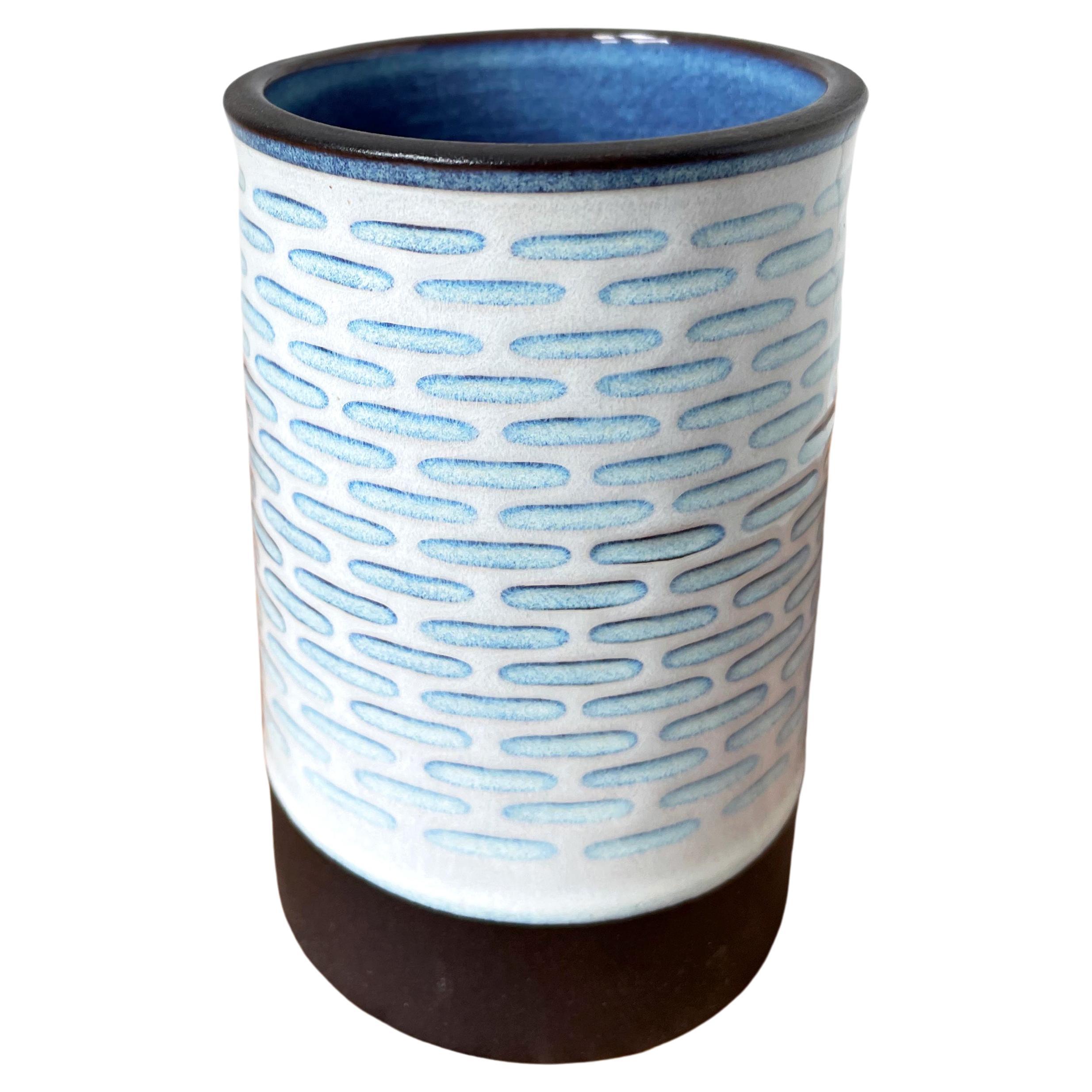 Aluminia Light Blue, White, Brown Porcelain Vase, 1950s