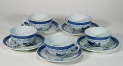 Aluminia Royal Copenhagen Set of 5 Tranquebar Cups and Saucers, 1914-1969