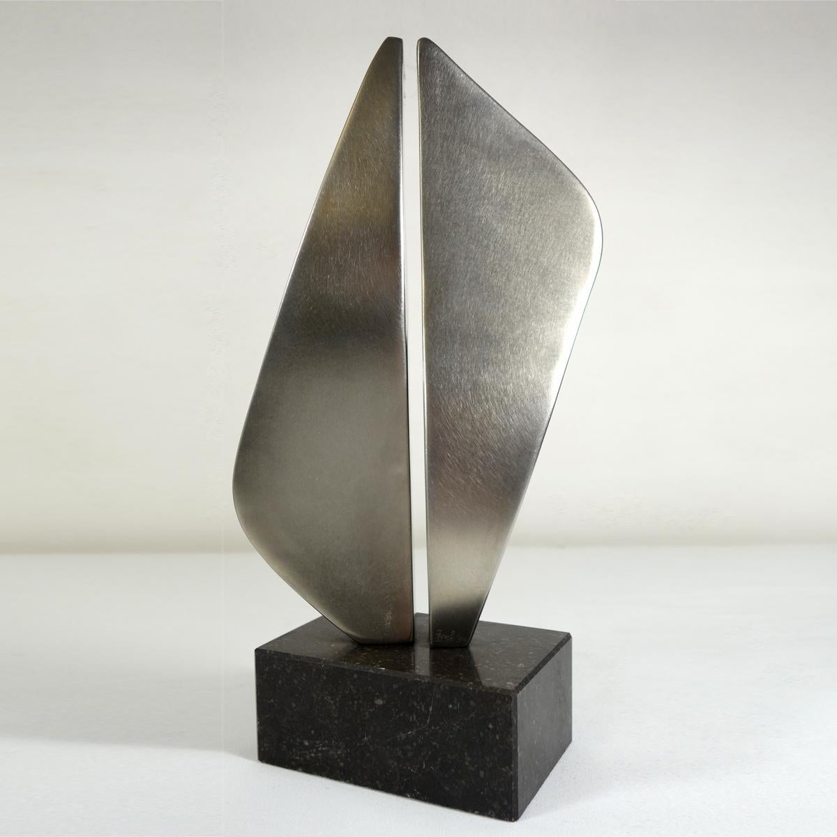 Post-Modern Aluminum Abstract Sculpture on Black Marble Foot by Dutch Artist John Spek