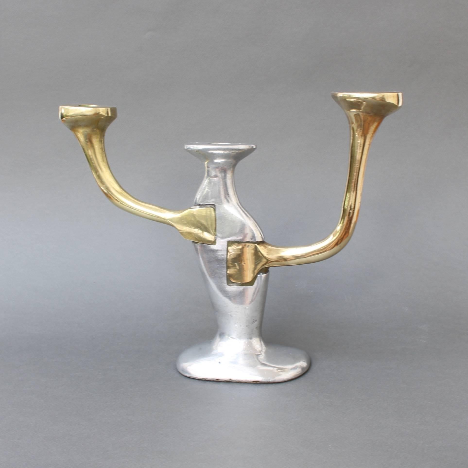 Spanish Aluminium and Brass Brutalist Style Candleholder by David Marshall, circa 1970s