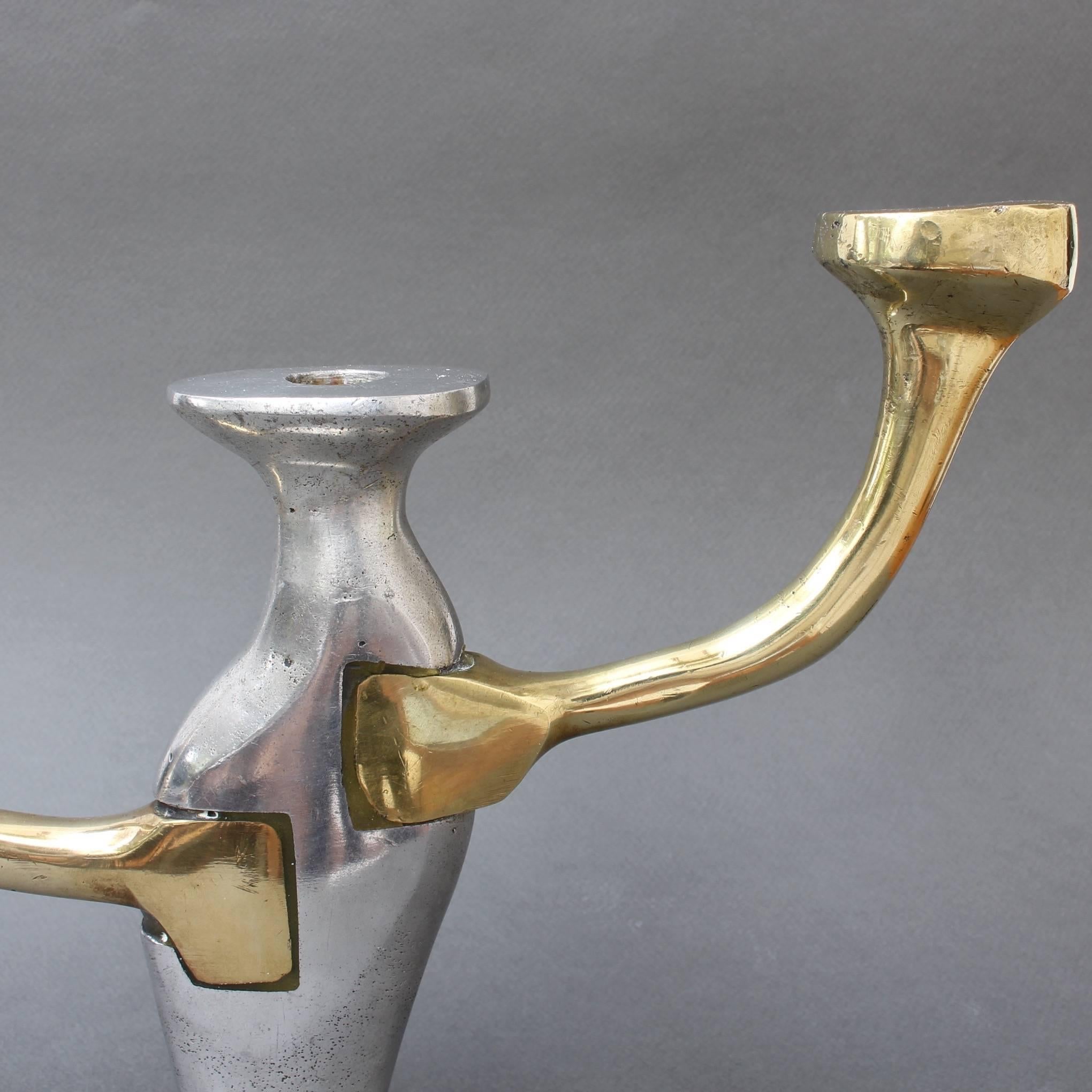 Late 20th Century Aluminium and Brass Brutalist Style Candleholder by David Marshall, circa 1970s