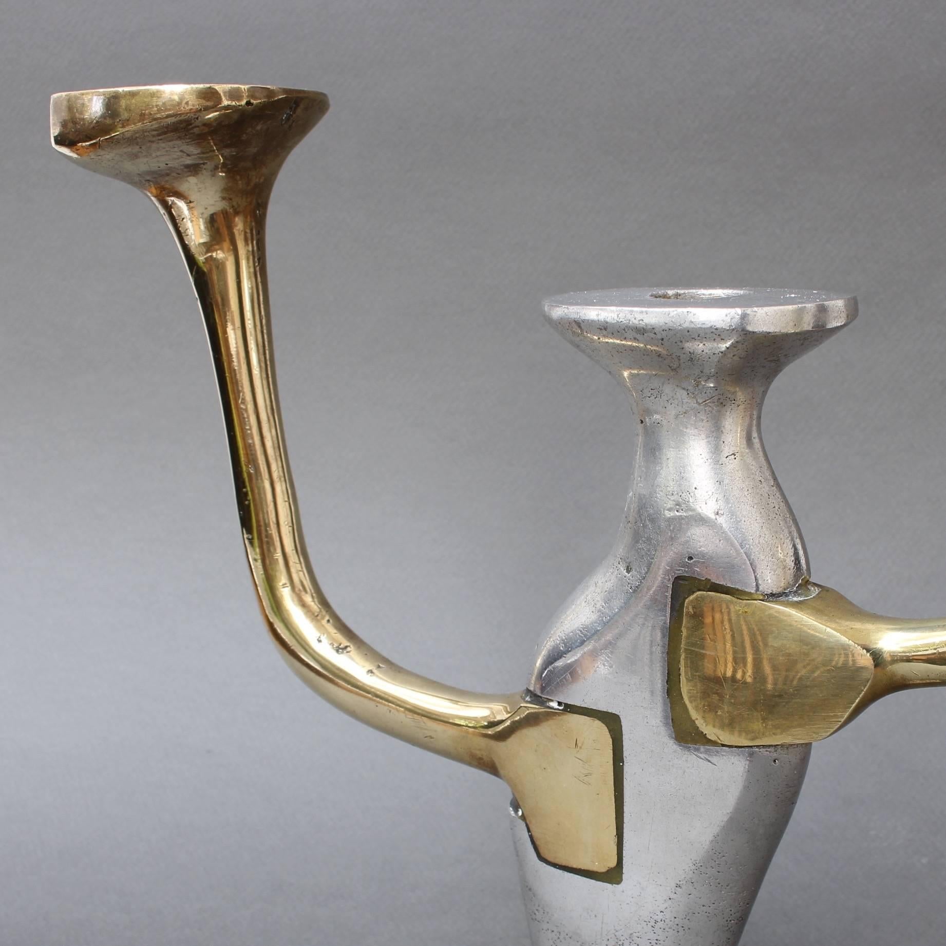 Aluminum Aluminium and Brass Brutalist Style Candleholder by David Marshall, circa 1970s