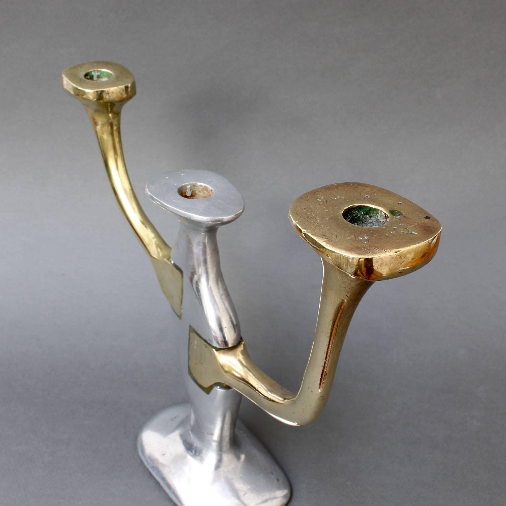 Aluminium and Brass Brutalist Style Candleholder by David Marshall, circa 1970s 1