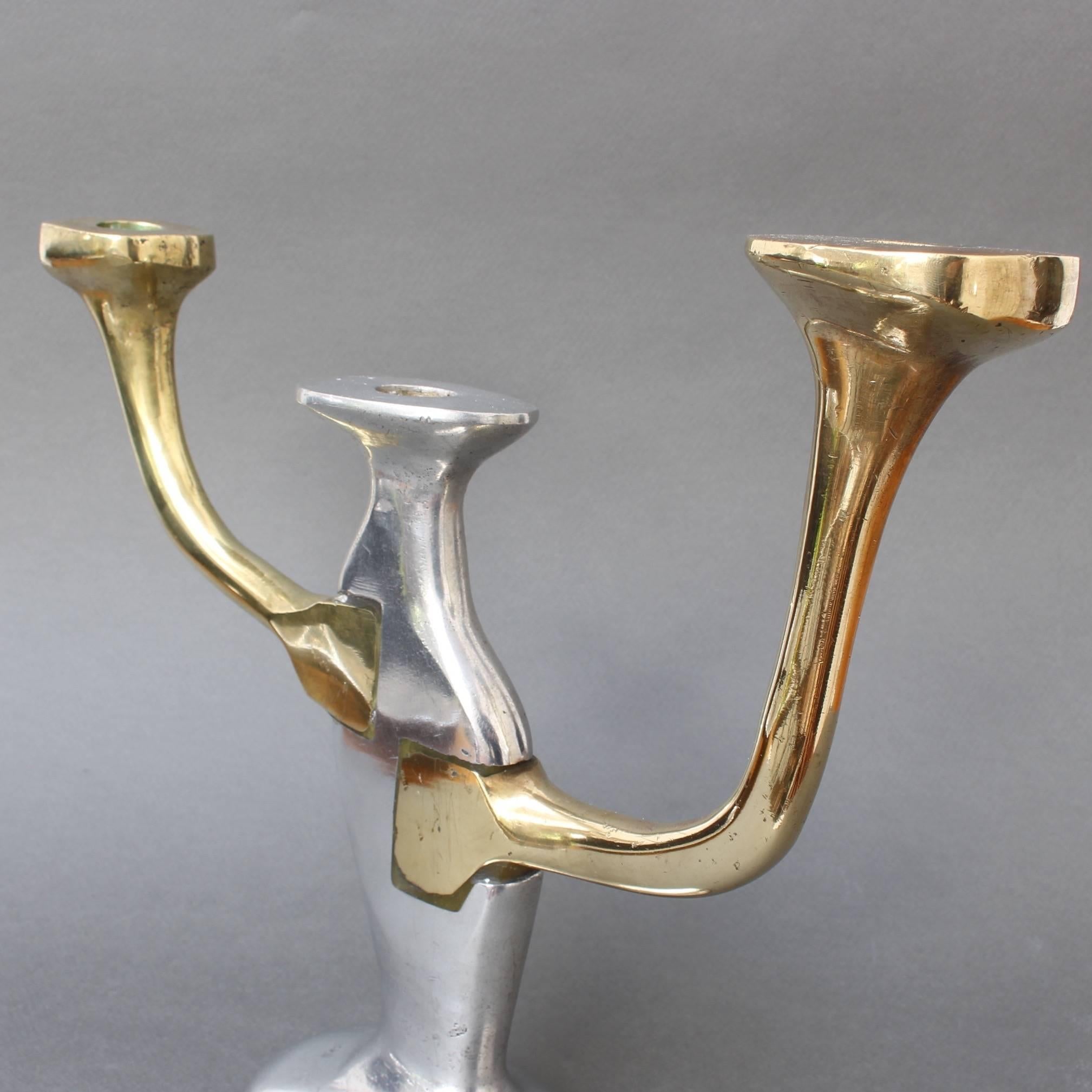 Aluminium and Brass Brutalist Style Candleholder by David Marshall, circa 1970s 2