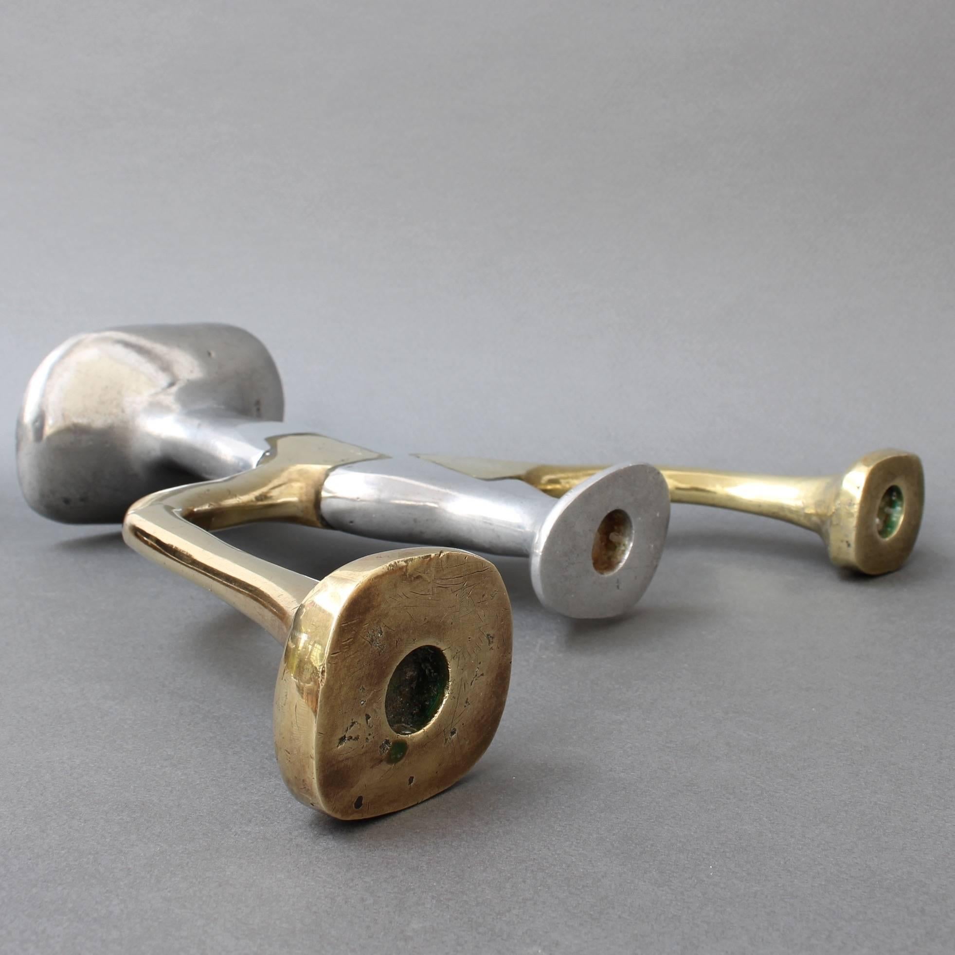 Aluminium and Brass Brutalist Style Candleholder by David Marshall, circa 1970s 3
