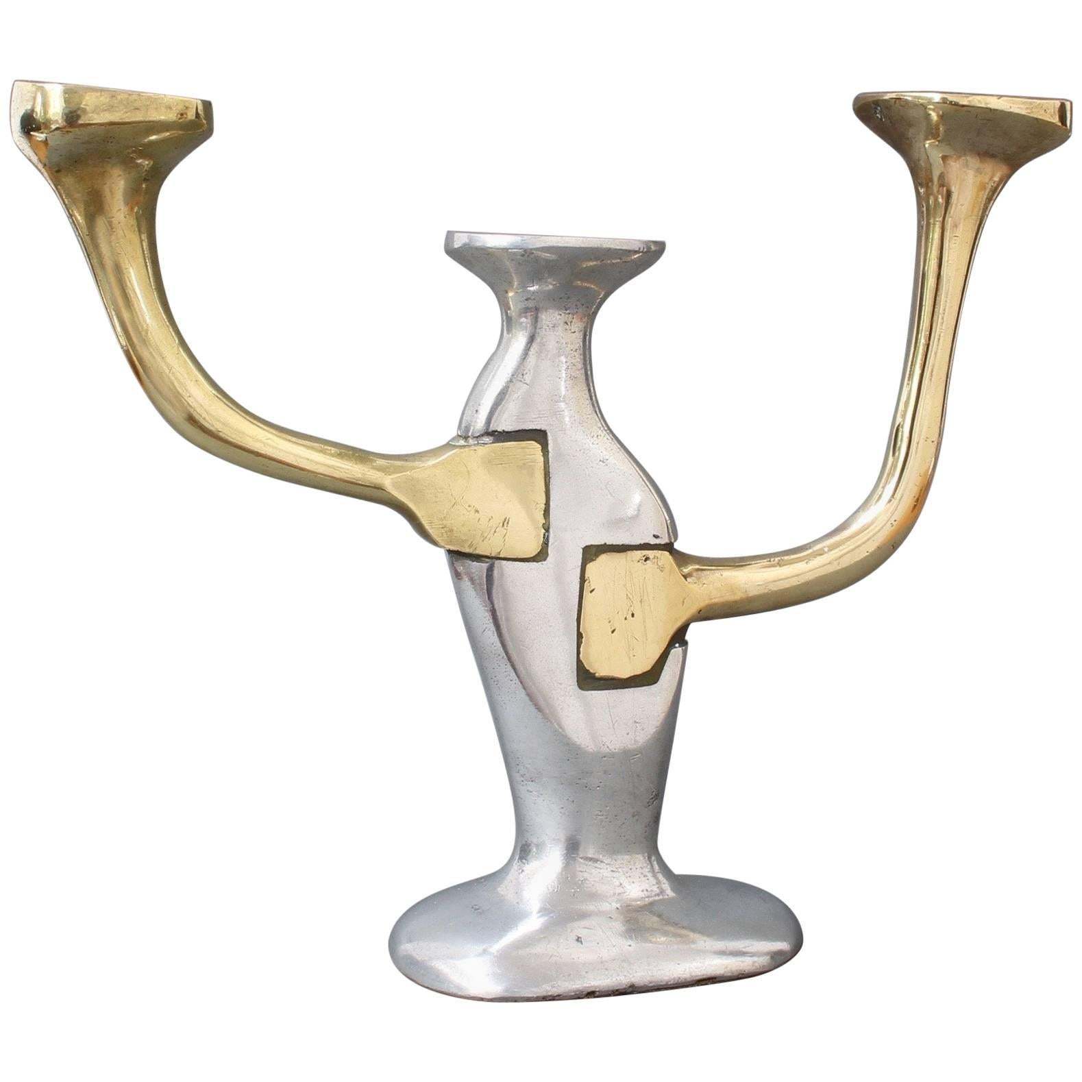 Aluminium and Brass Brutalist Style Candleholder by David Marshall, circa 1970s