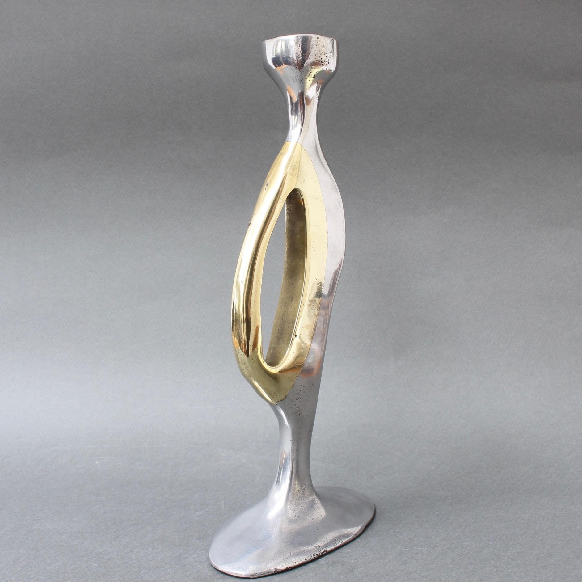 Late 20th Century Aluminium and Brass Brutalist Style Candleholder by Leopold, s.c, 'circa 1970s'