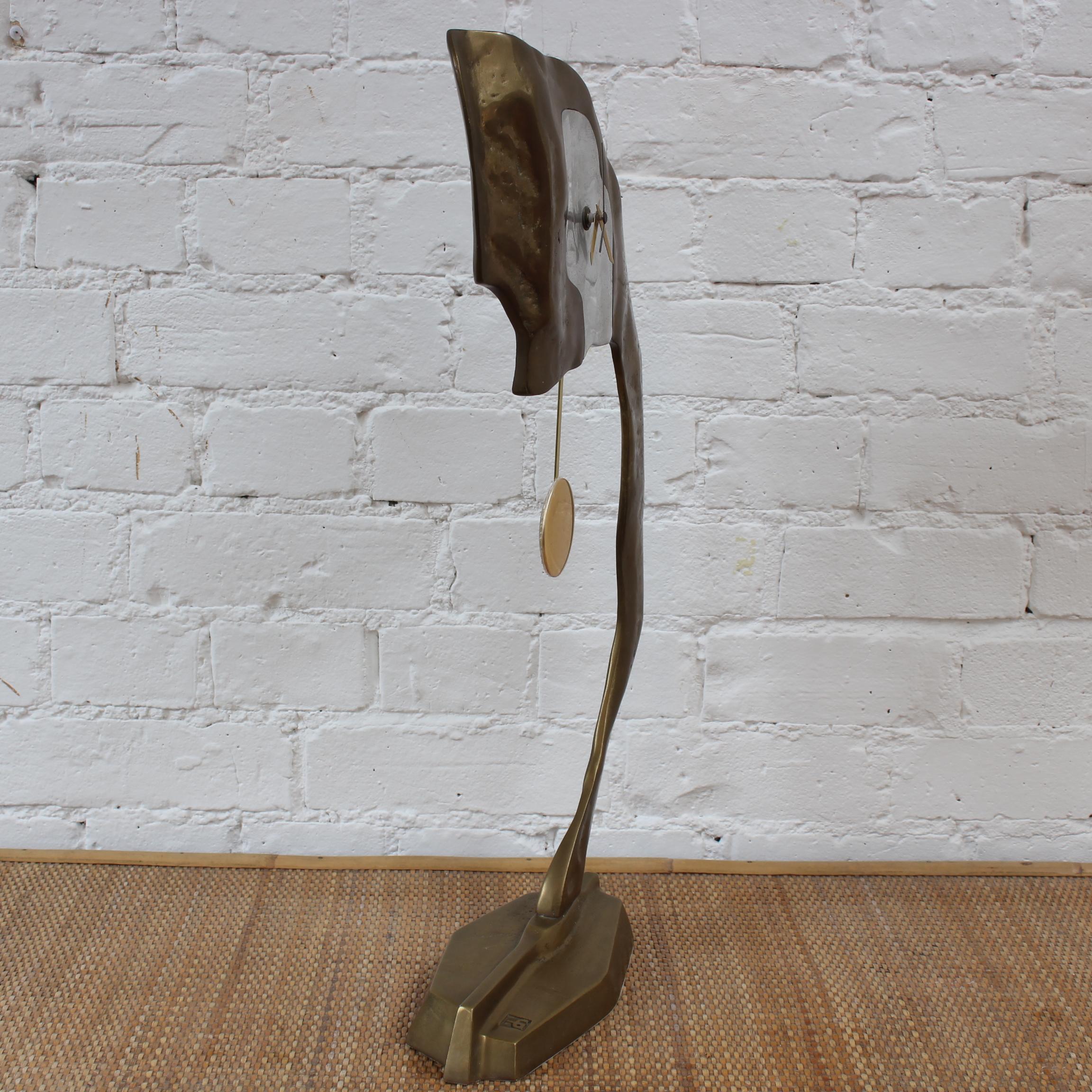 Aluminium and Brass Brutalist Style Clock by David Marshall (circa 1980s) In Good Condition For Sale In London, GB