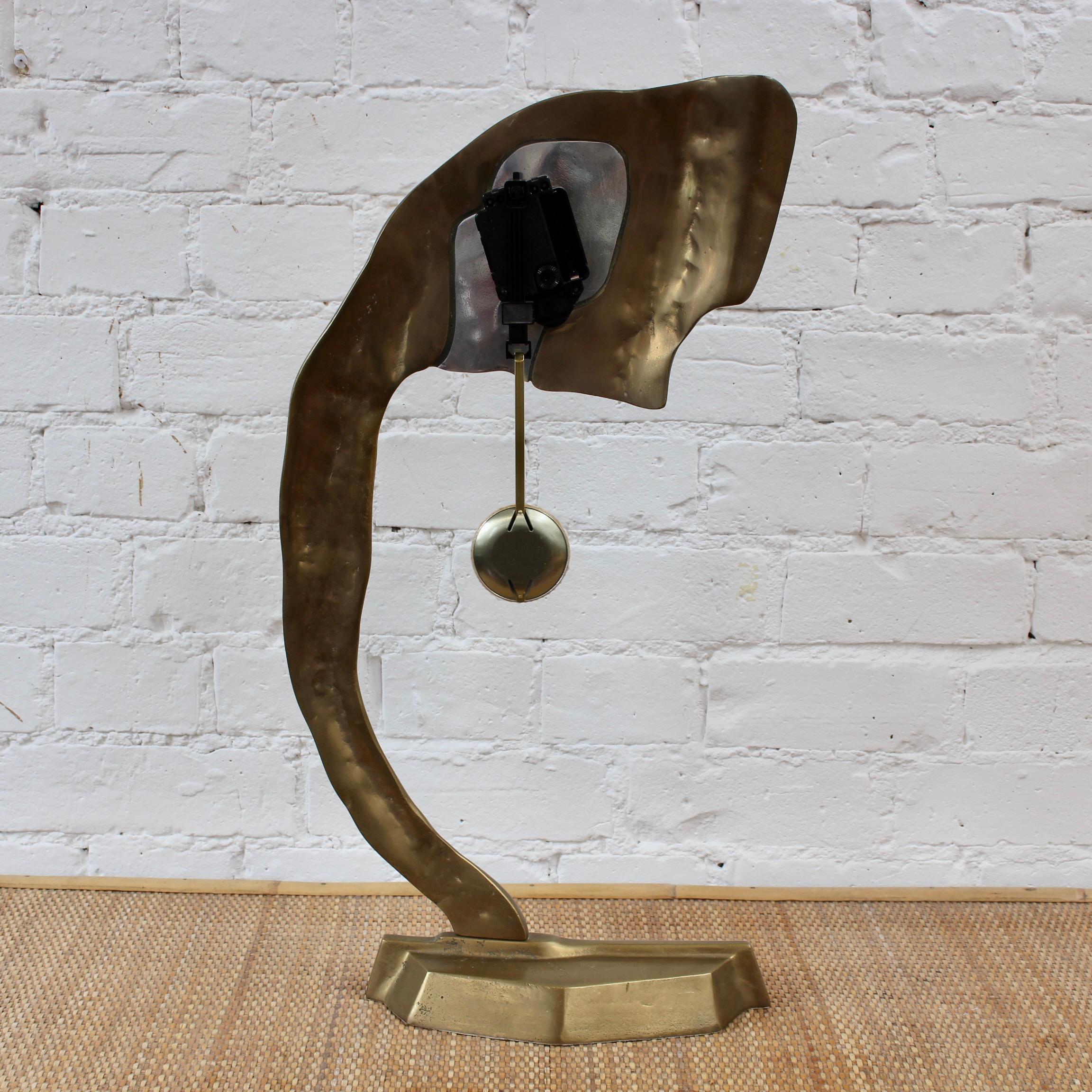 Late 20th Century Aluminium and Brass Brutalist Style Clock by David Marshall (circa 1980s) For Sale