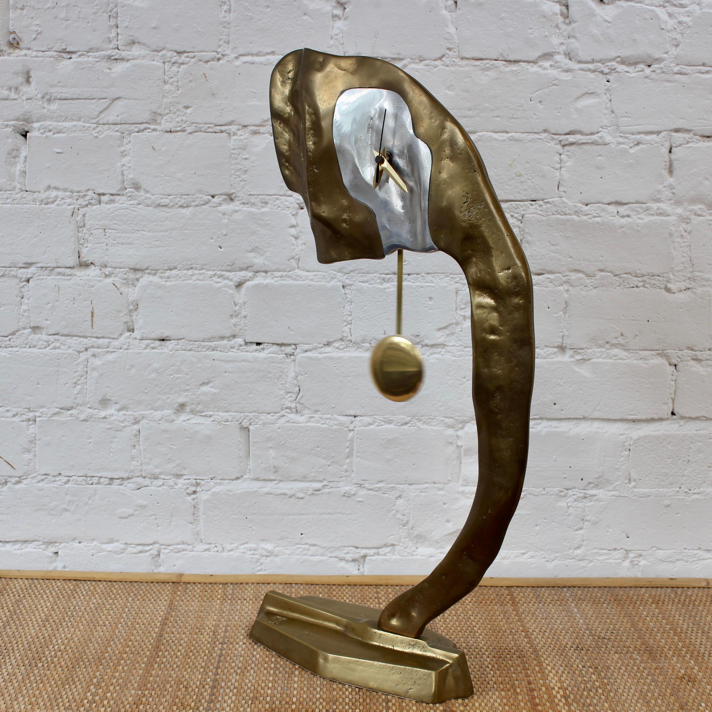 Aluminum Aluminium and Brass Brutalist Style Clock by David Marshall (circa 1980s) For Sale
